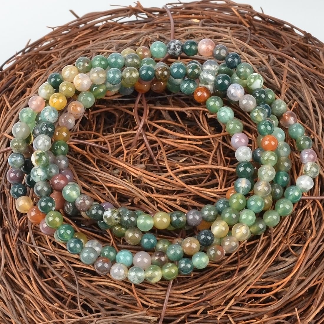 MASSIVE BEADS Indian Agate - Stone of Peaceful - Handmade Yoga Stretch Elastic Bracelet Natural Stone Crystal Healing Power Energy Gifts for Unisex Adult 4mm