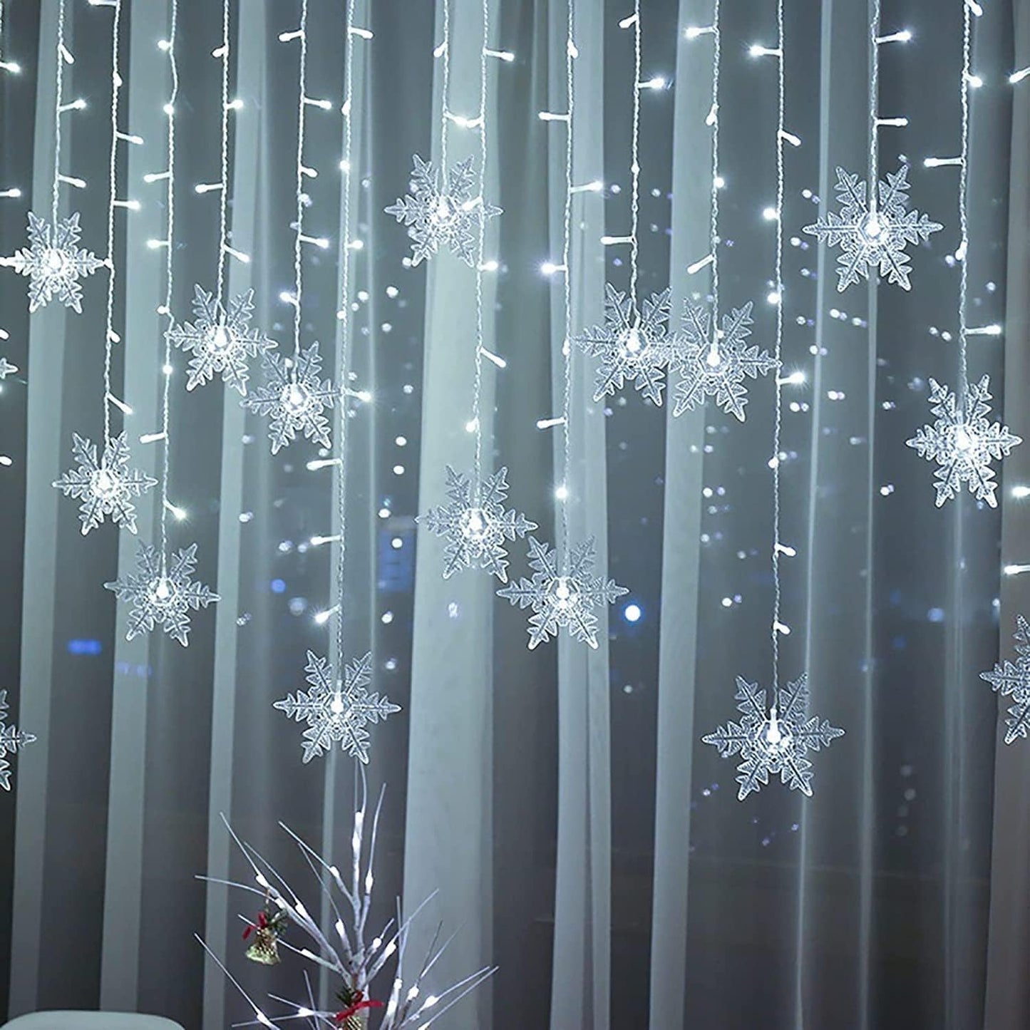 JAYIDAMAI Christmas Snowflakes LED Curtain String Lights 11.5ft/3.5M 96LED Christmas Window Curtain Light Plug in String Light for Xmas Decor,Indoor and Outdoor,Birthday Party,Wedding, Bedroom Patio