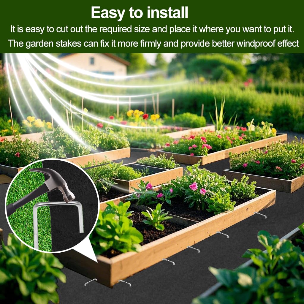 2Pcs Recycled Felt Mulch Mat Roll for Landscaping 8.2'x2' Black Garden Pathway Reusable Fabric Walkway Mat Permanent Mulch Sturdy Bed Liner Edging Border for Plants Vegetables Flower Weed Barrier