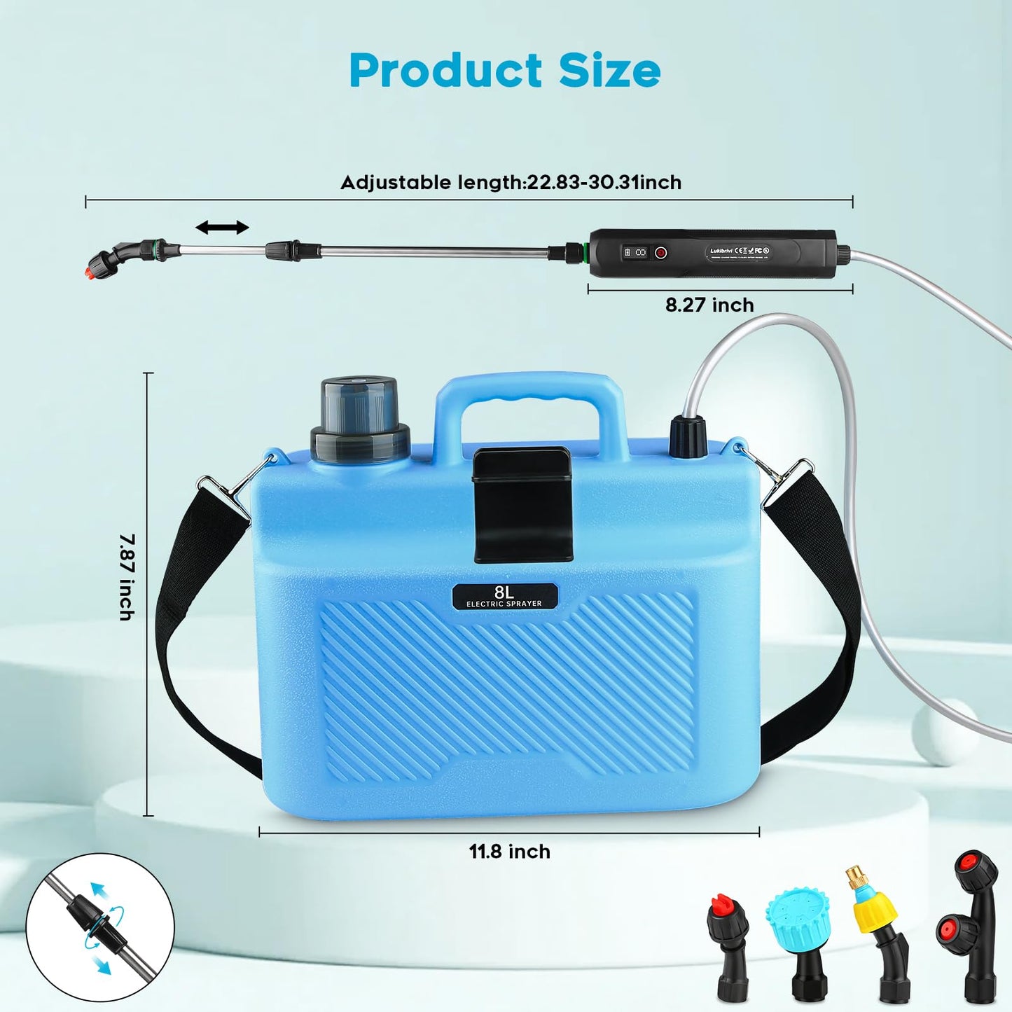 Battery Powered Sprayer 2 Gallon - Pump Sprayer Electric Garden Spray Weed Sprayer with 4 Nozzles Retractable Wand Adjustable Strap for Lawn and Yard Plant Care