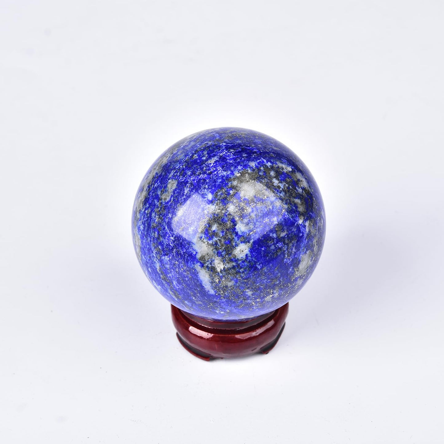 JIC Gem Lapis Lazuli Crystal Sphere with Wooden Stand,Decorative Crystal Ball Blues Gemstone Sphere for Meditation,Feng Shui,Witch-Style Decor,Office Table 70-80mm