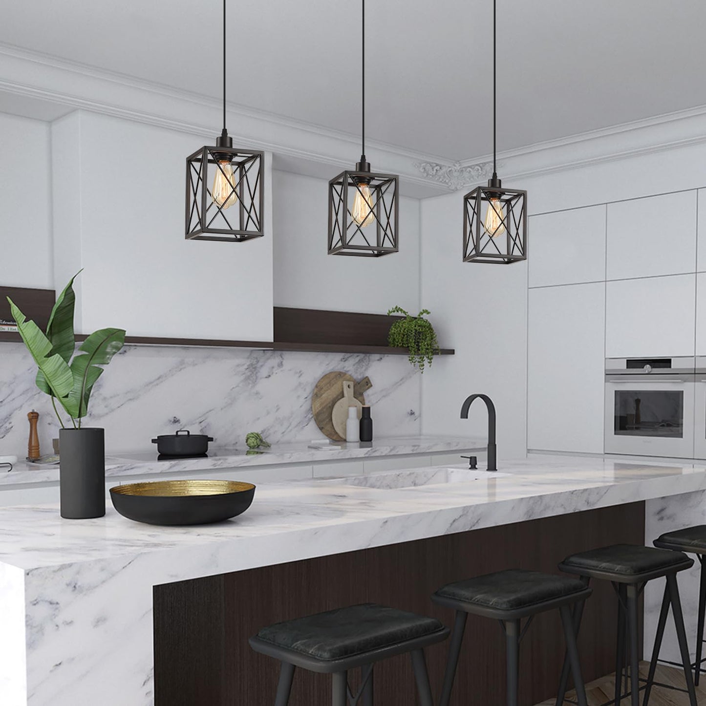 CAFULAM Black Pendant Lighting Modern Pendant Light, Adjustable Pendant Light Fixture,Pendant Lights Kitchen IslandLight (1 Pack Square Pendant Light)