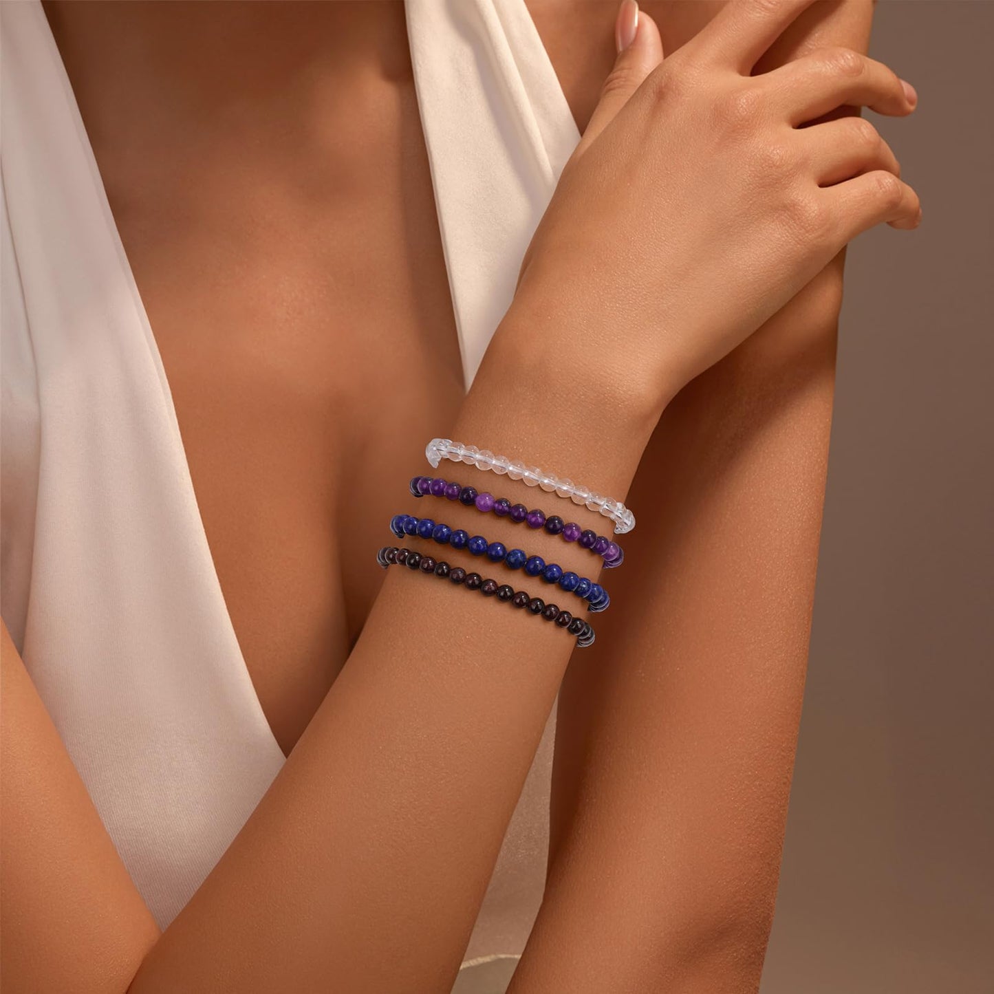 Vinswet Healing Crystal Bracelets for Women Men 4mm Lapis Lazuli Natural Stone Beaded Stretch Bracelet Handmade Gemstone Reiki Spiritual Jewelry Gifts