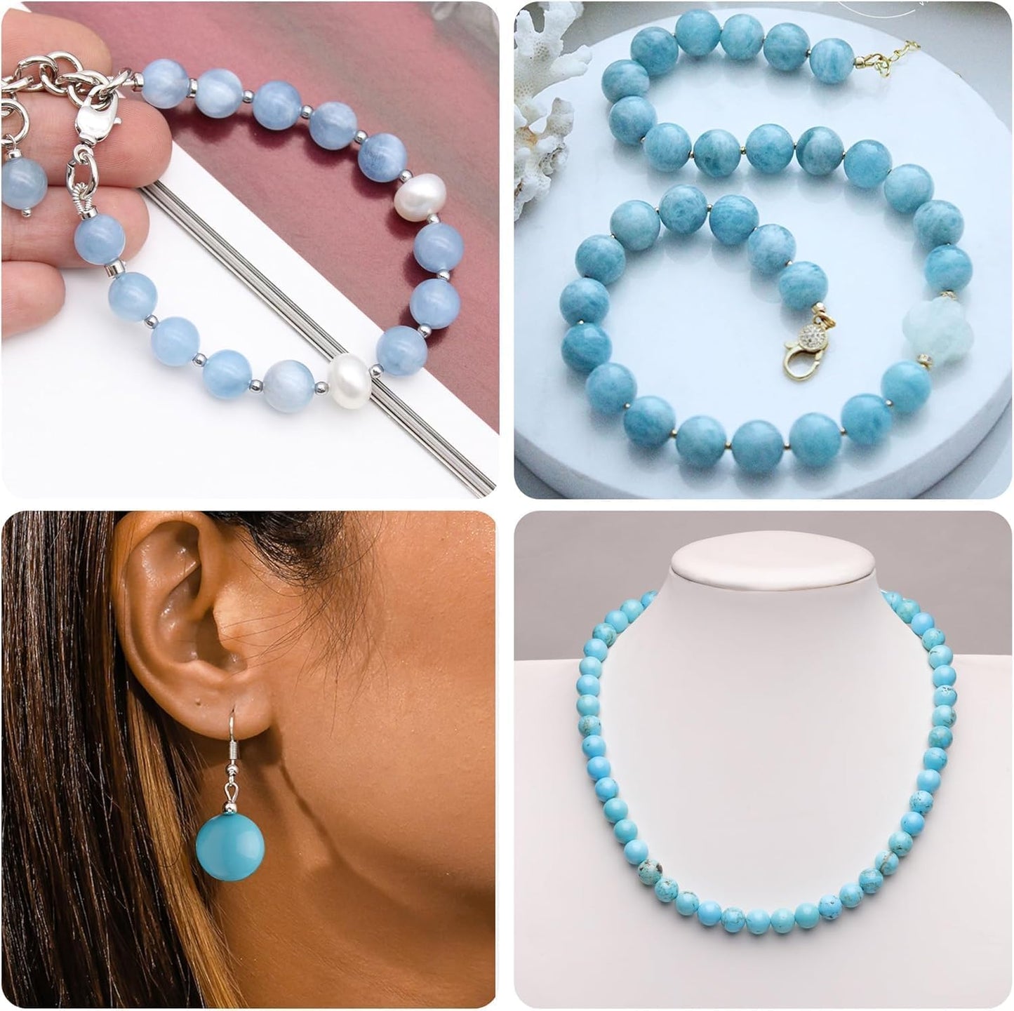 About 60pcs 6mm Natural Stone Beads Aquamarine Beads Crystal Gemstone for Jewelry Making, DIY Bracelet Necklace