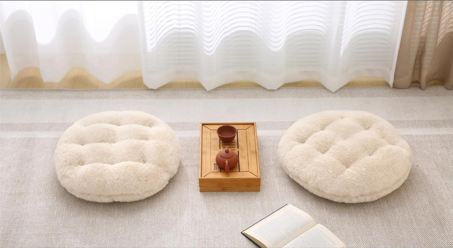 Volple Large Floor Pillow Meditation Cushion Round Floor Cushions for Adults,Luxury Faux Fur Thick Floor Pillows for Sitting Put in Living Room Balcony Outdoor Tatami（Beige）