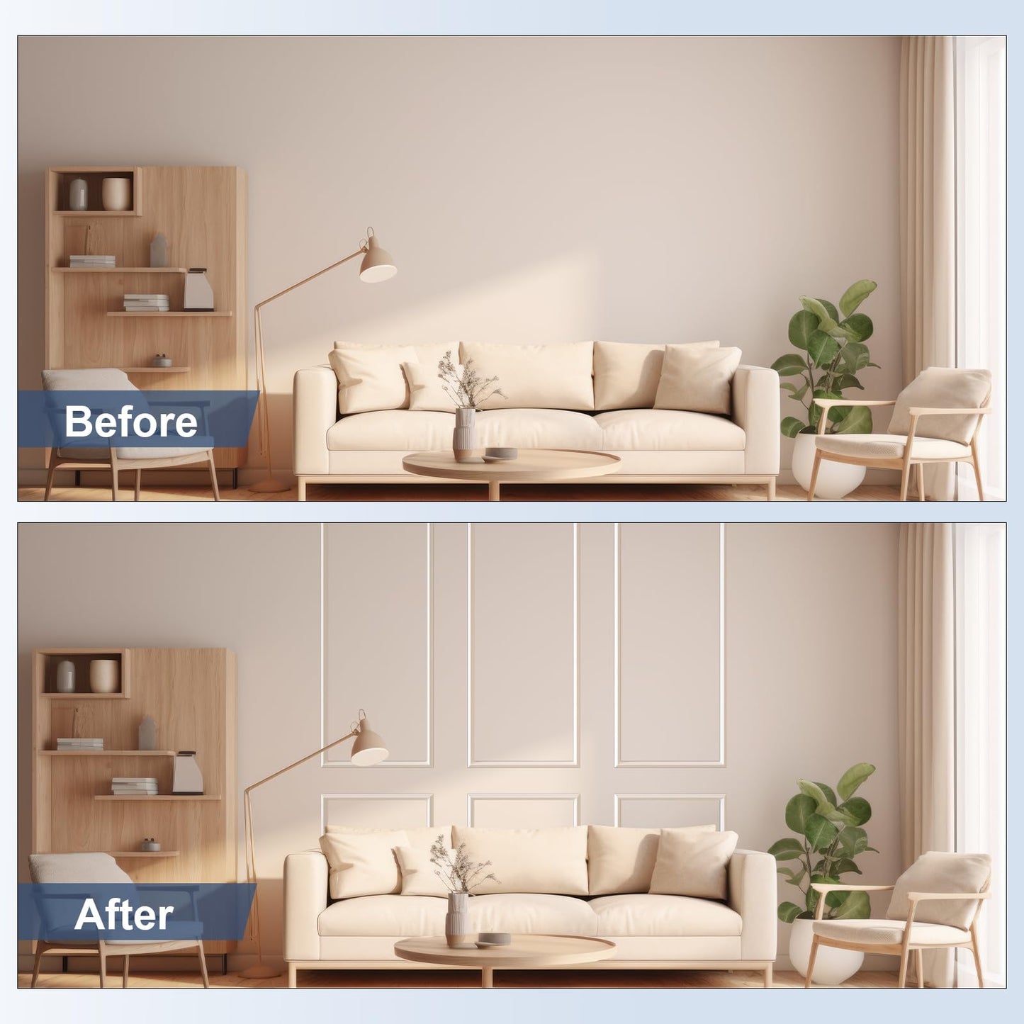 NeatiEase Peel and Stick Wall Molding Kit 6-Frame Premade, Ready-to-Assemble Wall Moulding Panel Frame, Self Adhesive Wainscoting Panels, Accent Molding Trim for Interior Walls Home Decor (Style 1)