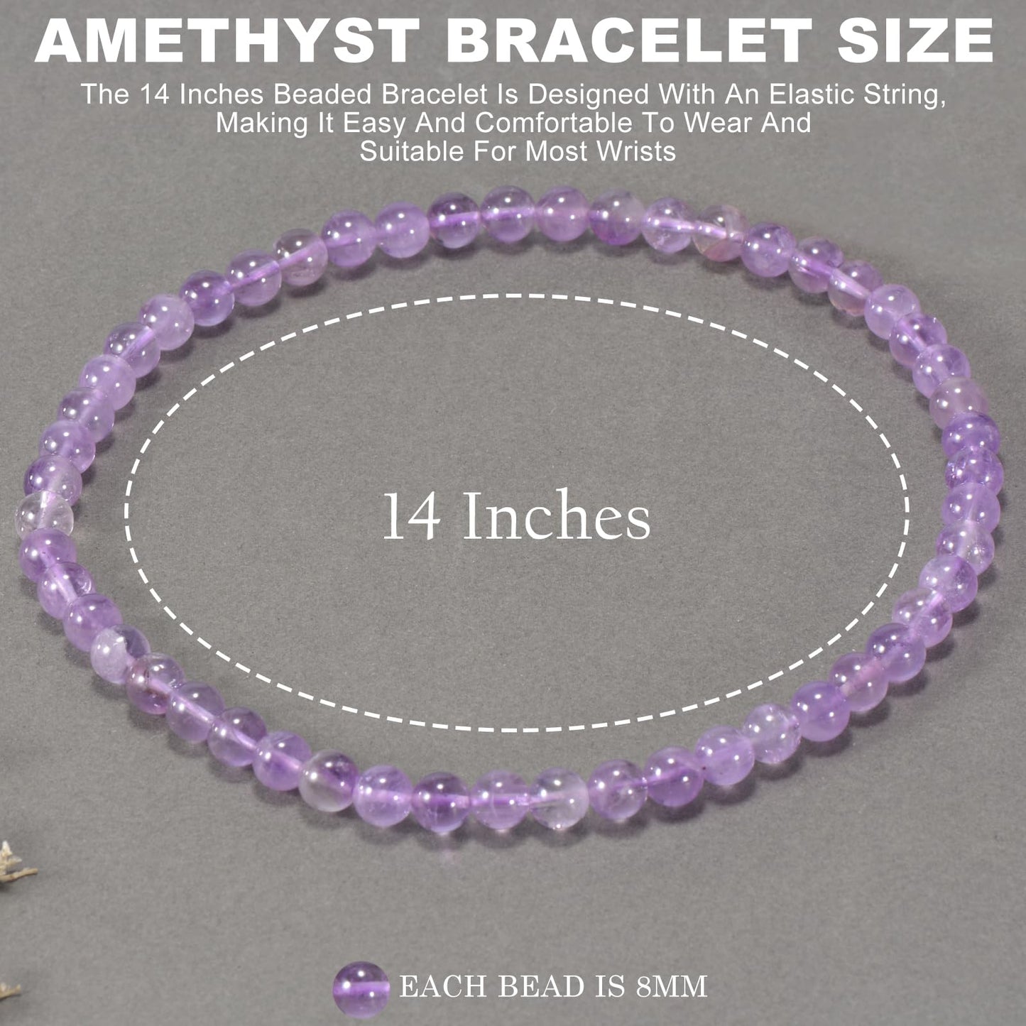 Aluckiss 8mm Amethyst Beaded Bracelet for Women Men Natural Round Beaded Amethysts Stone Healing Stretch Bracelets Elastic Handmade Polished Gemstone Beads Bracelet
