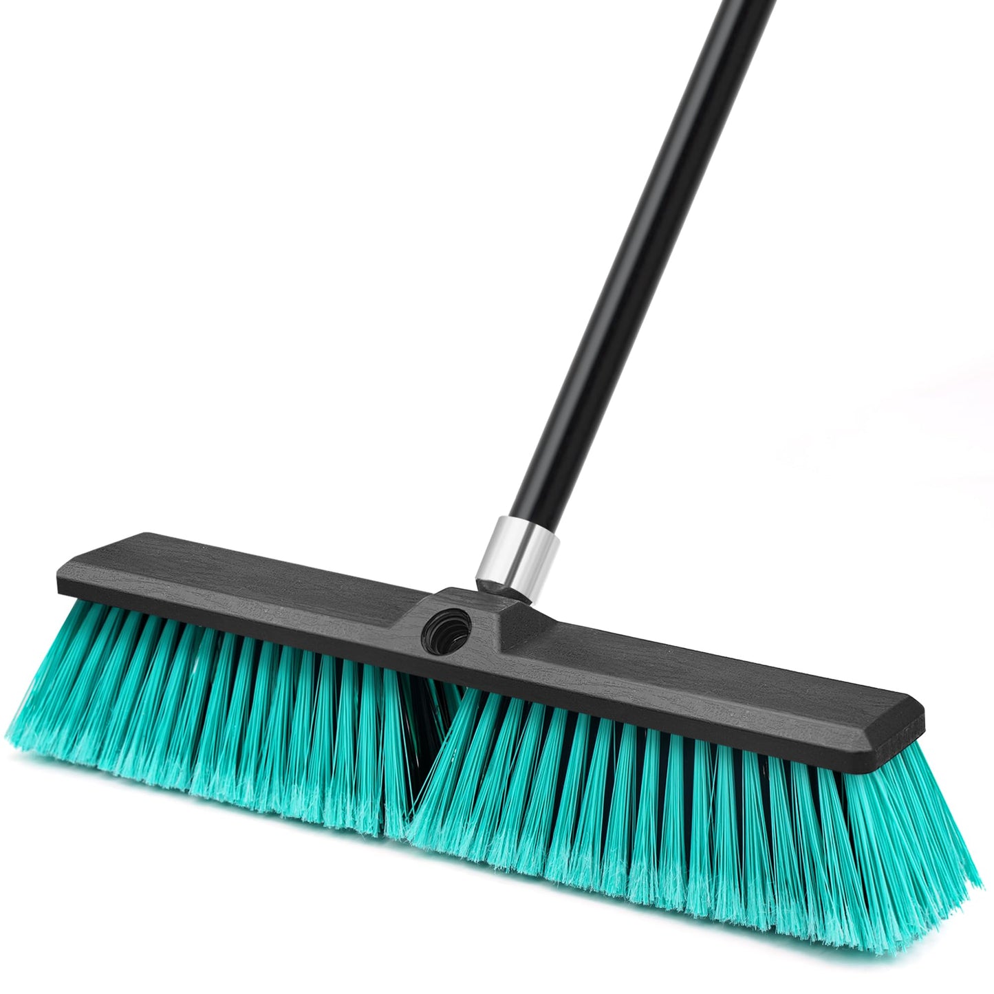 TidyBliss 18” Push Broom Outdoor Heavy Duty, Large Commercial Stiff Bristle Brush with 63 inches Long Handle for Garage Shop Garden Yard Patio Deck Street Warehouse Lawn Driveway (Green)