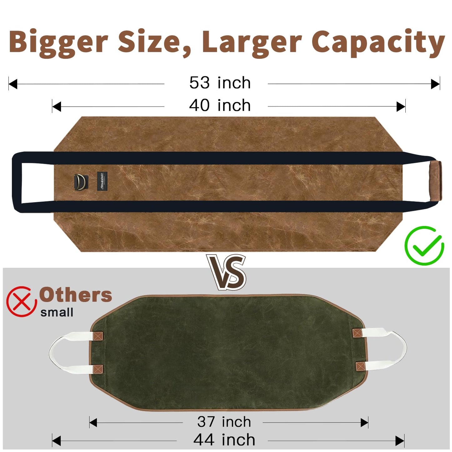 AMAGABELI GARDEN & HOME Firewood Carrier Waxed Canvas Firewood Bag Heavy Duty Large Fireplace Carrier Durable Log Tote Fire Wood Carring Bag with Handle Wood Sling Holder Cabin Stove Accessories Brown