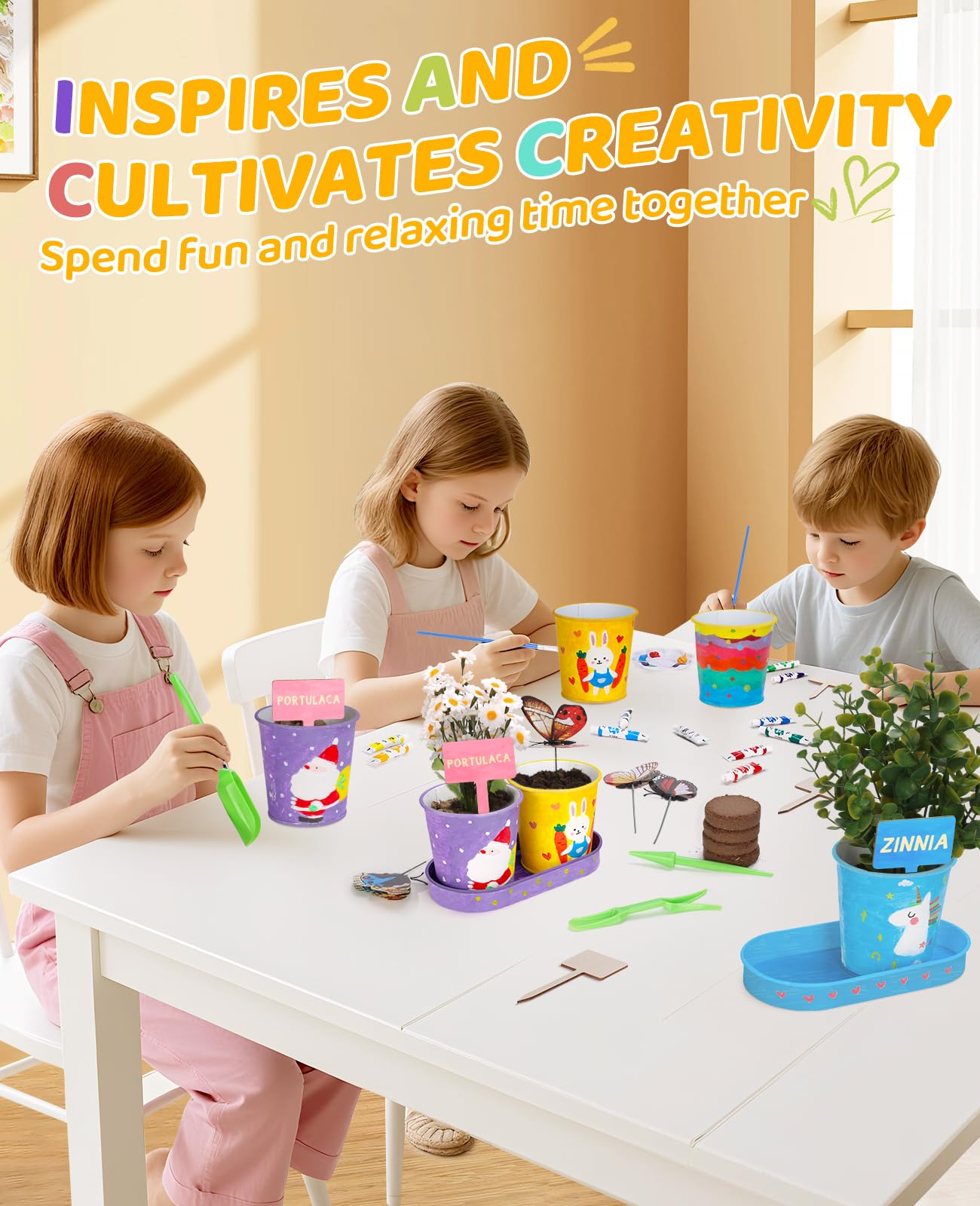 YAUNGEL Paint & Plant Flower Kids Gardening Set, Arts and Crafts for Kids Ages 8-12 Plant Growing Kit with 4 Pots, Easter Birthday Gifts for Girls & Boys Children