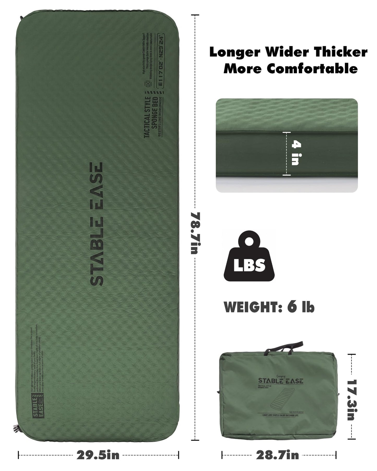 Self-Inflating Sleeping Pad With Electric Pump, 4" Ultra-Thick Memory Foam Camping Mattress For Tent Car Travel, Fast Inflation 20s, 9.5 R-Value 4-Season Insulated, Compact Portable Comfort