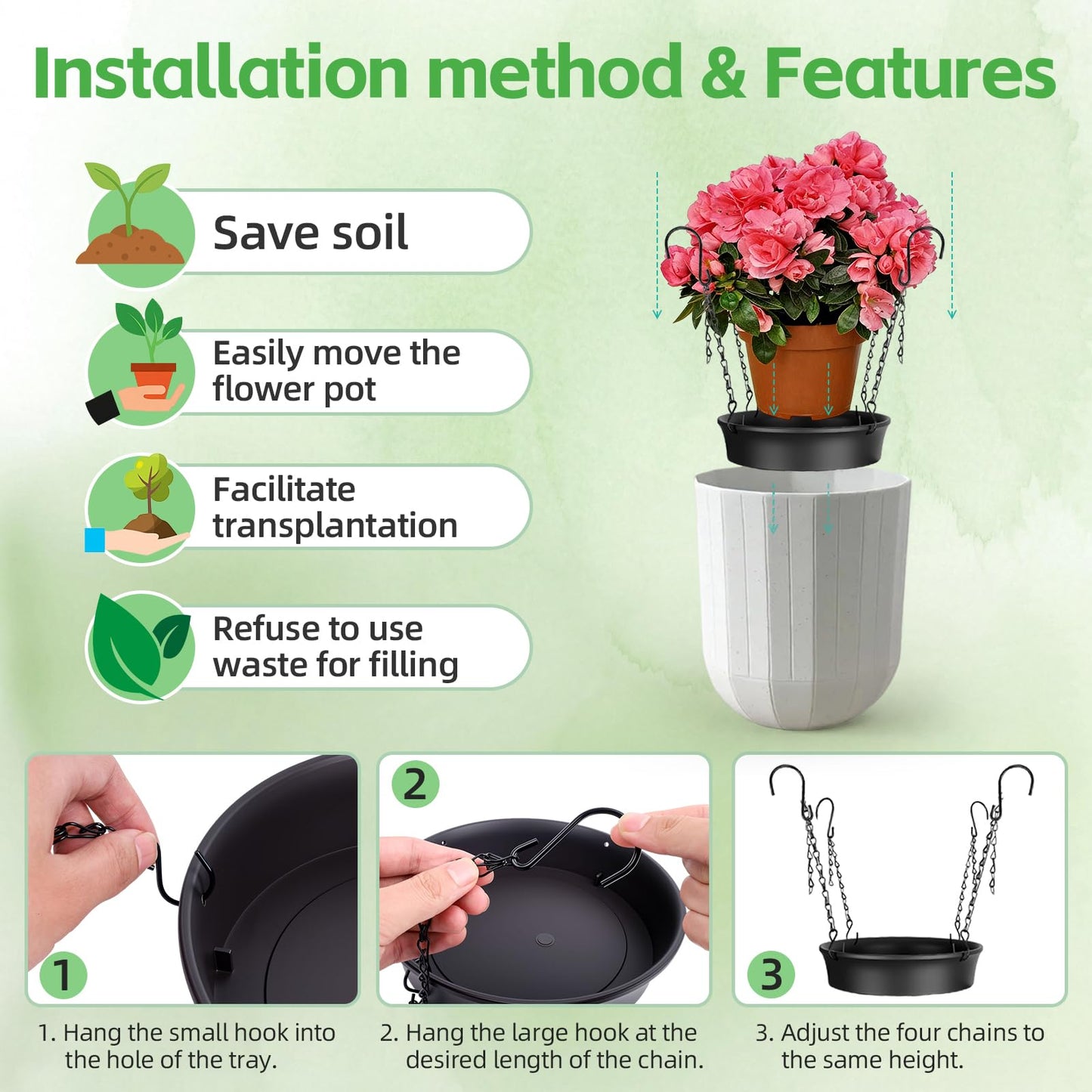 Adjustable Planter Inserts for Large Pots, Made of Thickened PP Material. They Can Be Used as a Substitute for Plant Risers for Inside Pots. Used to Reduce Soil Filling (1, medium size for 12"-18")