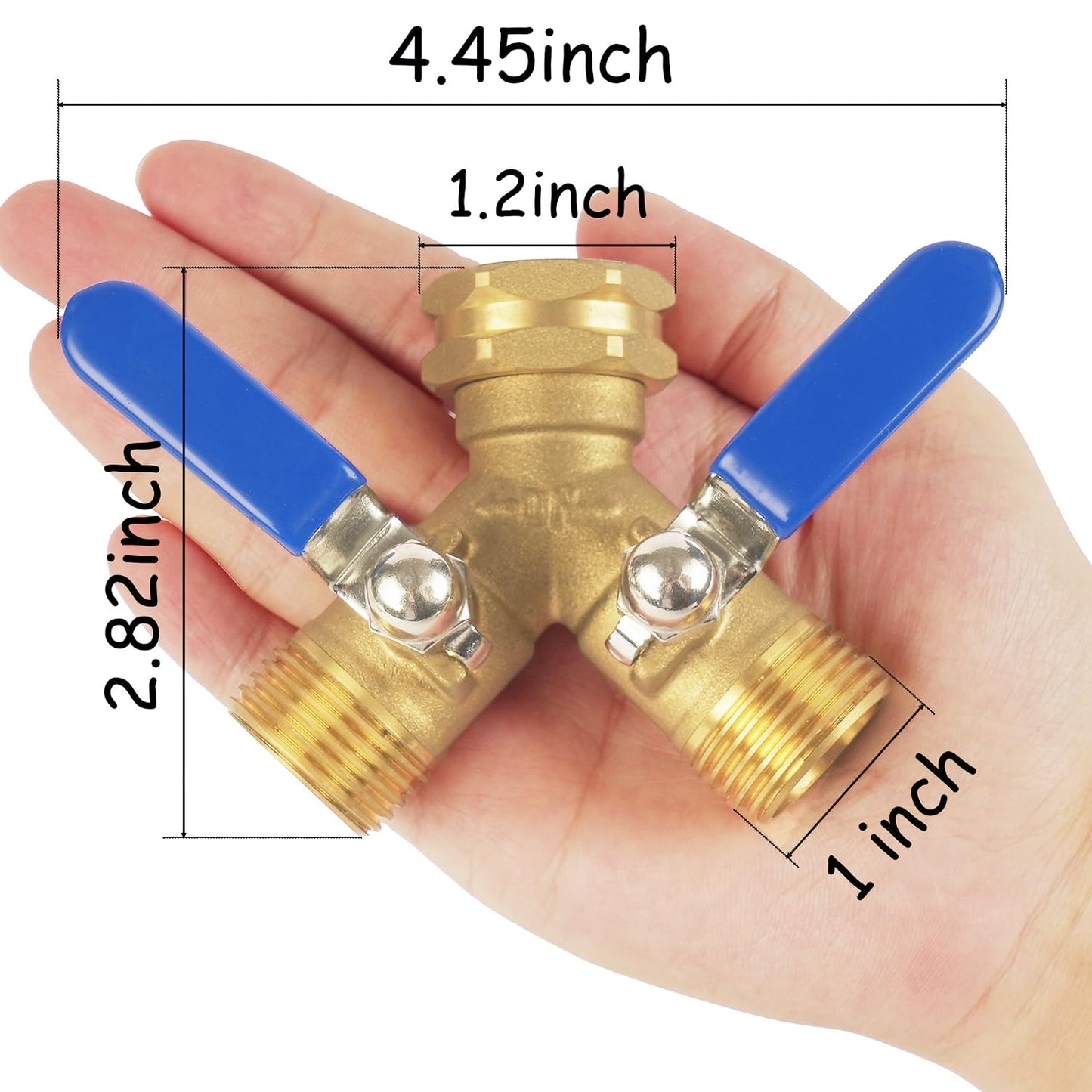 Hose Splitter 2 Way Heavy Duty, Full Flow Garden Hose Splitter with Large Easy-Turn Handle, 3/4 Inch GHT Brass Water Hose Splitter for Outdoor Faucet, Y Valve Hose Bib Splitter