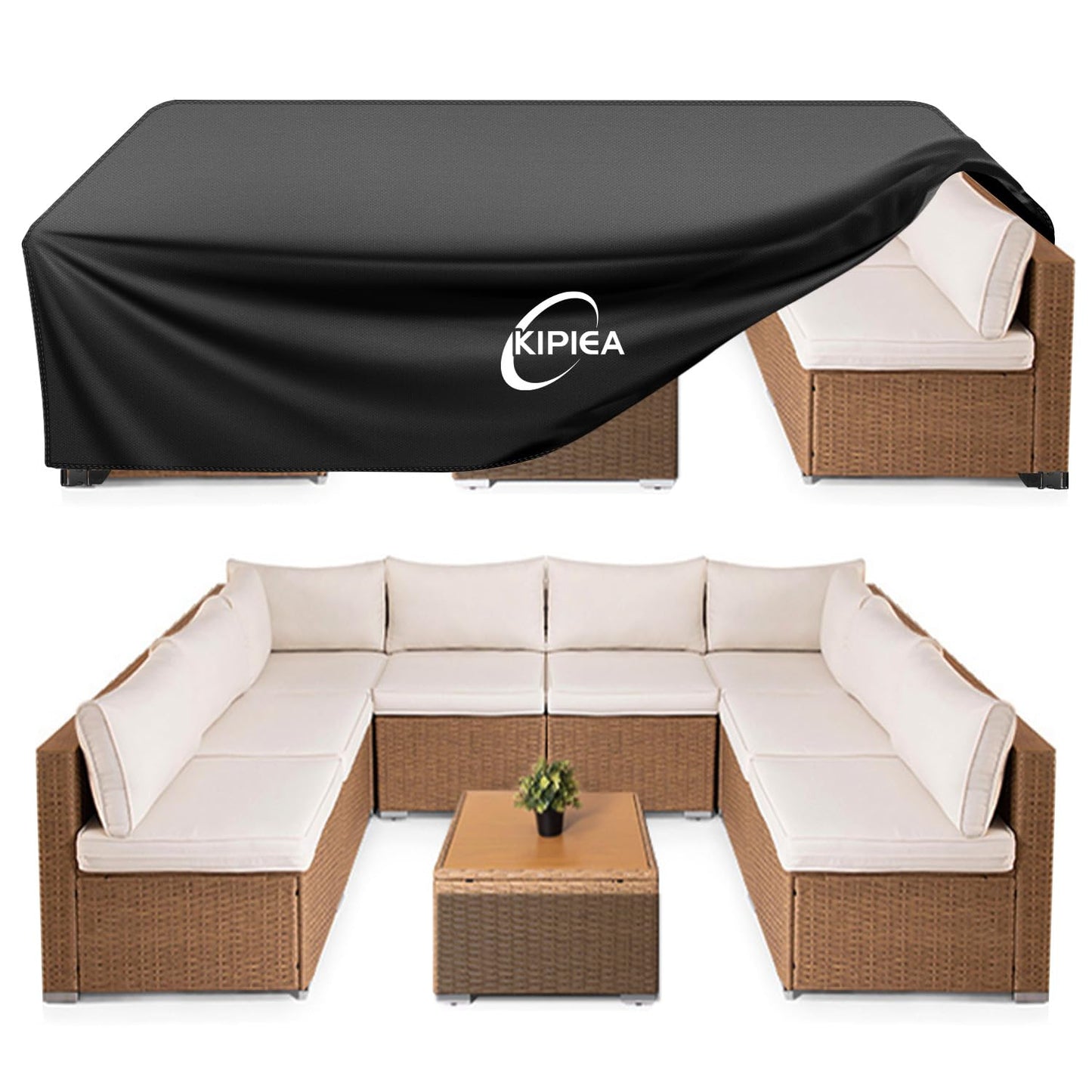 Kipiea Patio Furniture Covers Waterproof Winter, Heavy-Duty Outdoor Furniture Set Covers for Table Chairs, Anti-UV, No Tears or Fading (110" L x 84" W x 28" H)