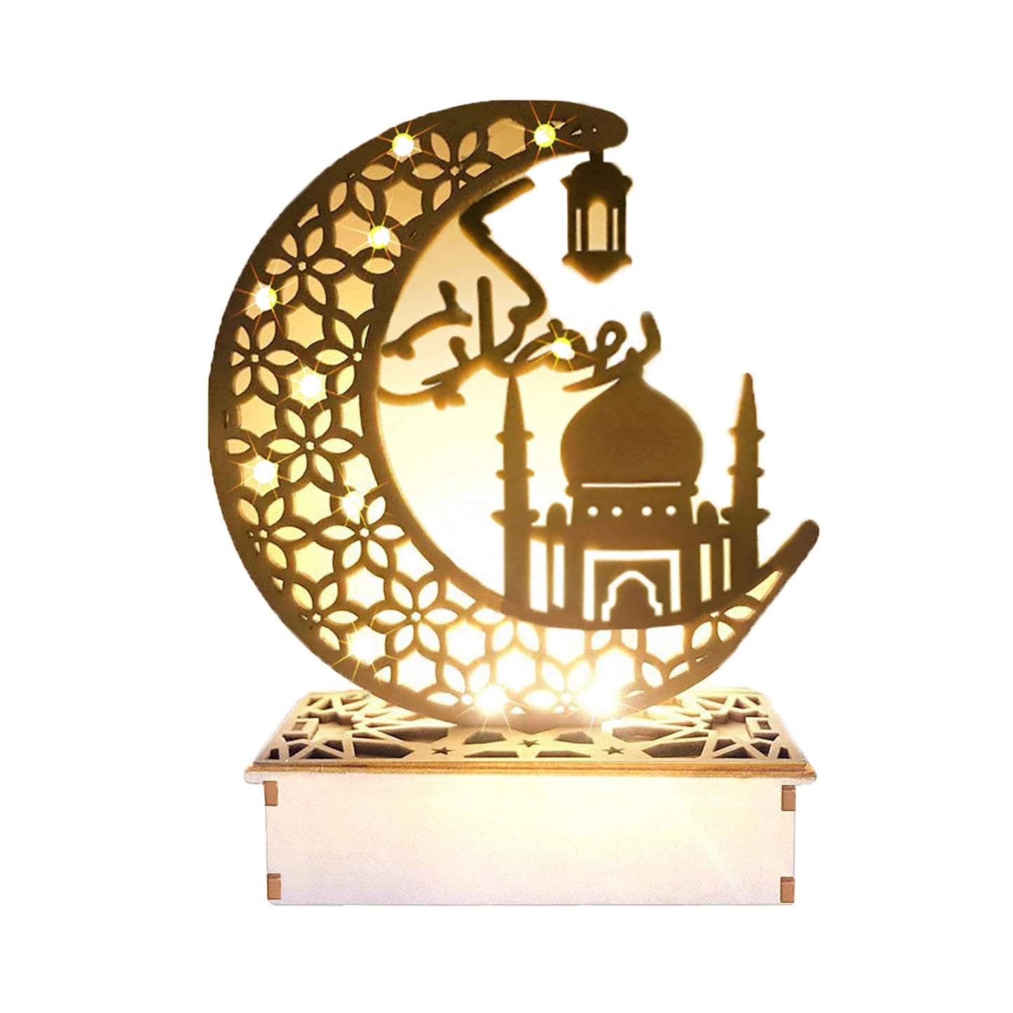 23GUANYI Ramadan Decorations for Home, Ramadan Lights, Eid Mubarak Decorations, 3D Wooden Eids Decoration Lights Home Party Bedroom for Muslims, Eid al-Fitr al-Adha Islamic Table Decor