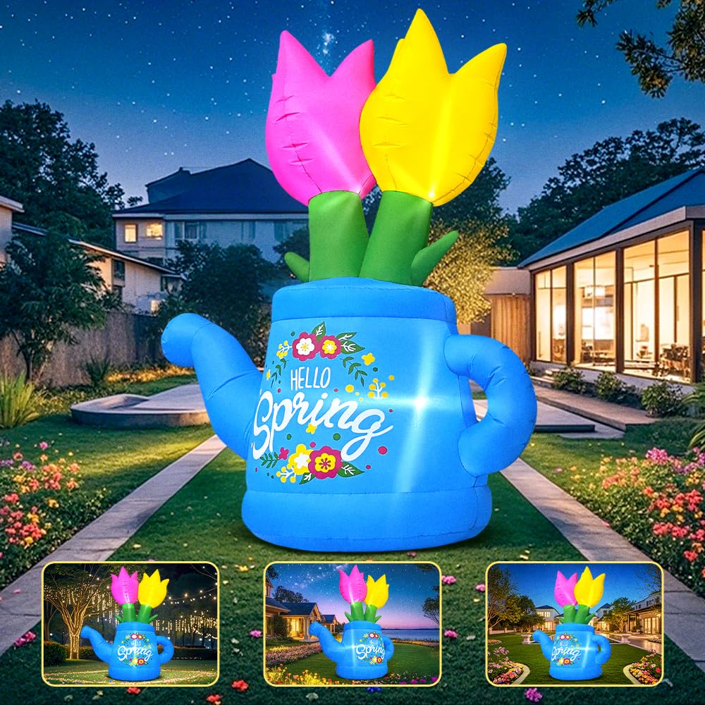 6FT Spring Easter Inflatable Flower Outdoor Decoration Inflatable Flower Decor Blow Up Flower Decoration, Built-in LED Lights for Spring Easter Holiday Lawn Party Yard Outdoor Supplies