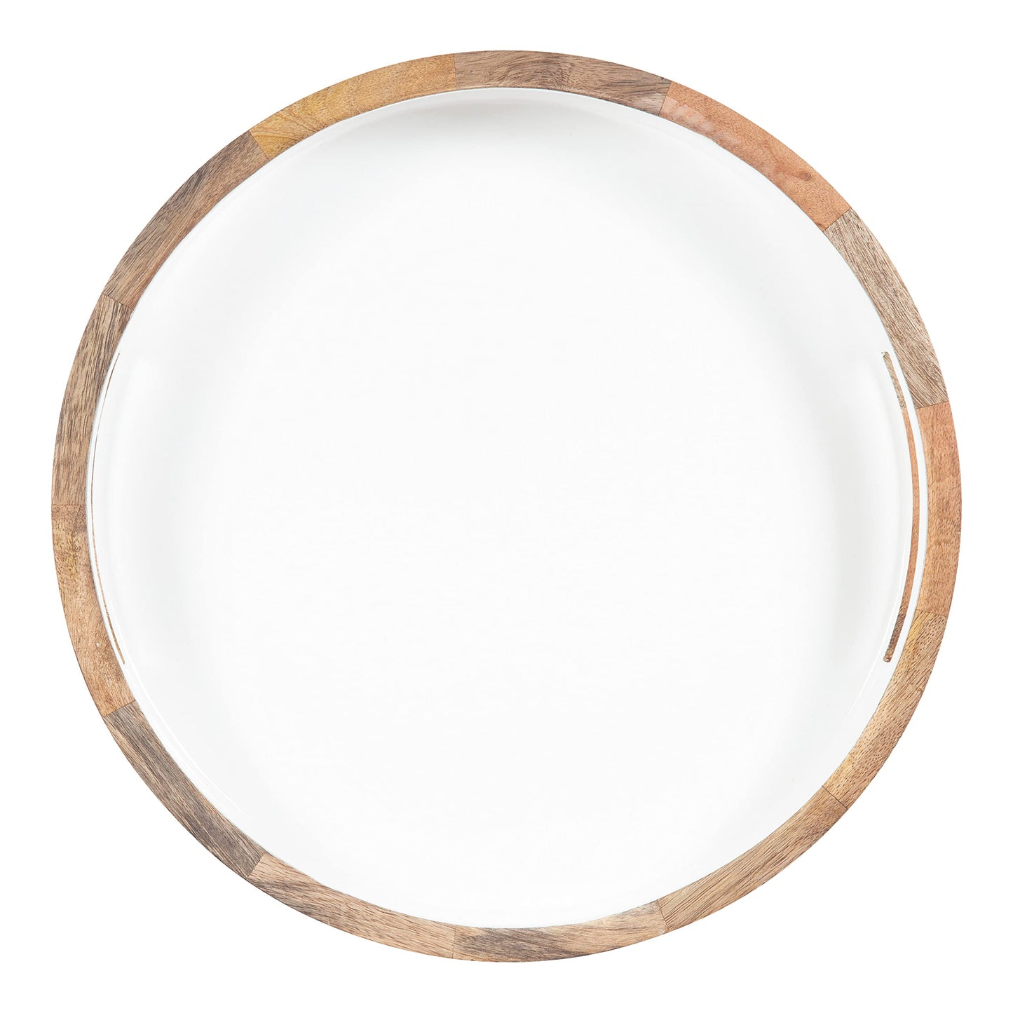Kate and Laurel Ehrens Boho Wood Tray, 15 Inch Diameter, Natural and White, Round Accent Tray for Transitional Decor