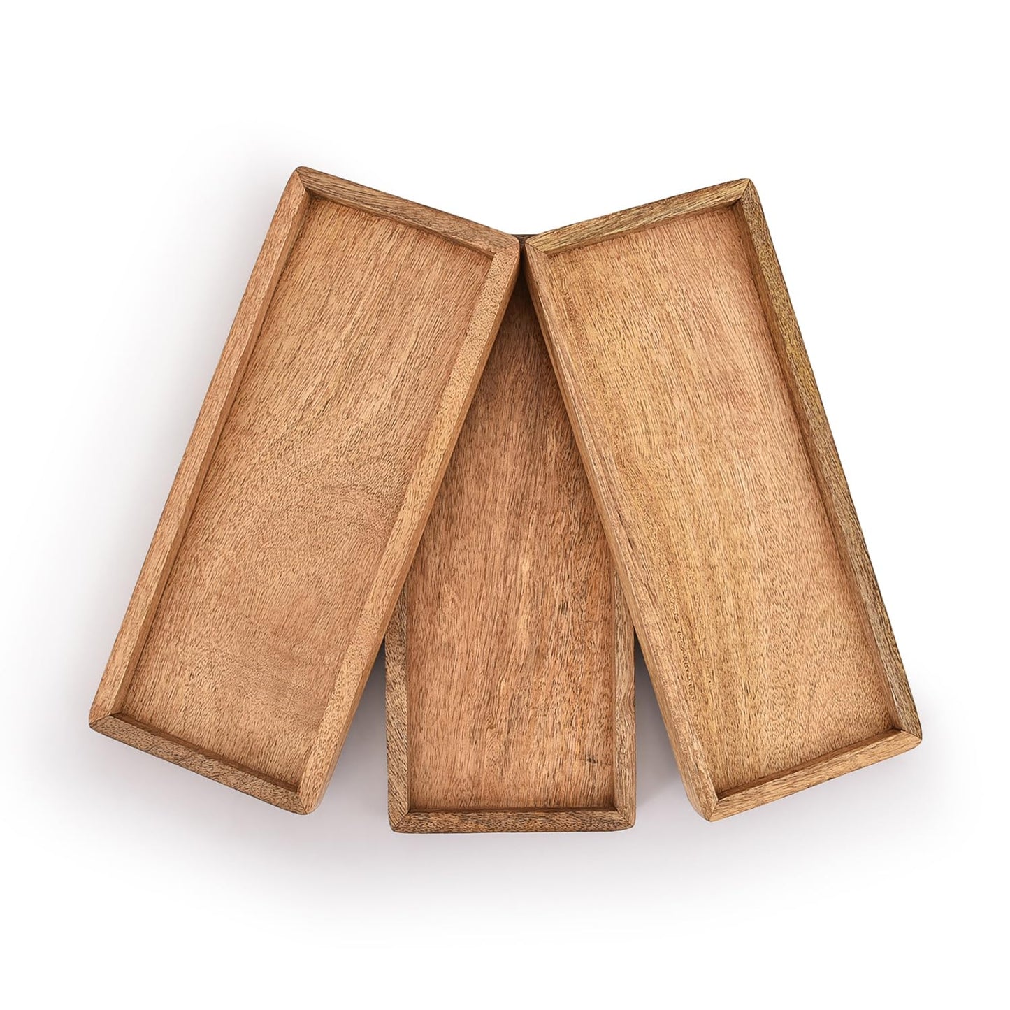 Samhita Mango Wood Serving Platter with Raised Edge -Set of 3 for Display Fruit Snacks Appetizer Sushi Food Decorative (12" x 5" x 0.75")