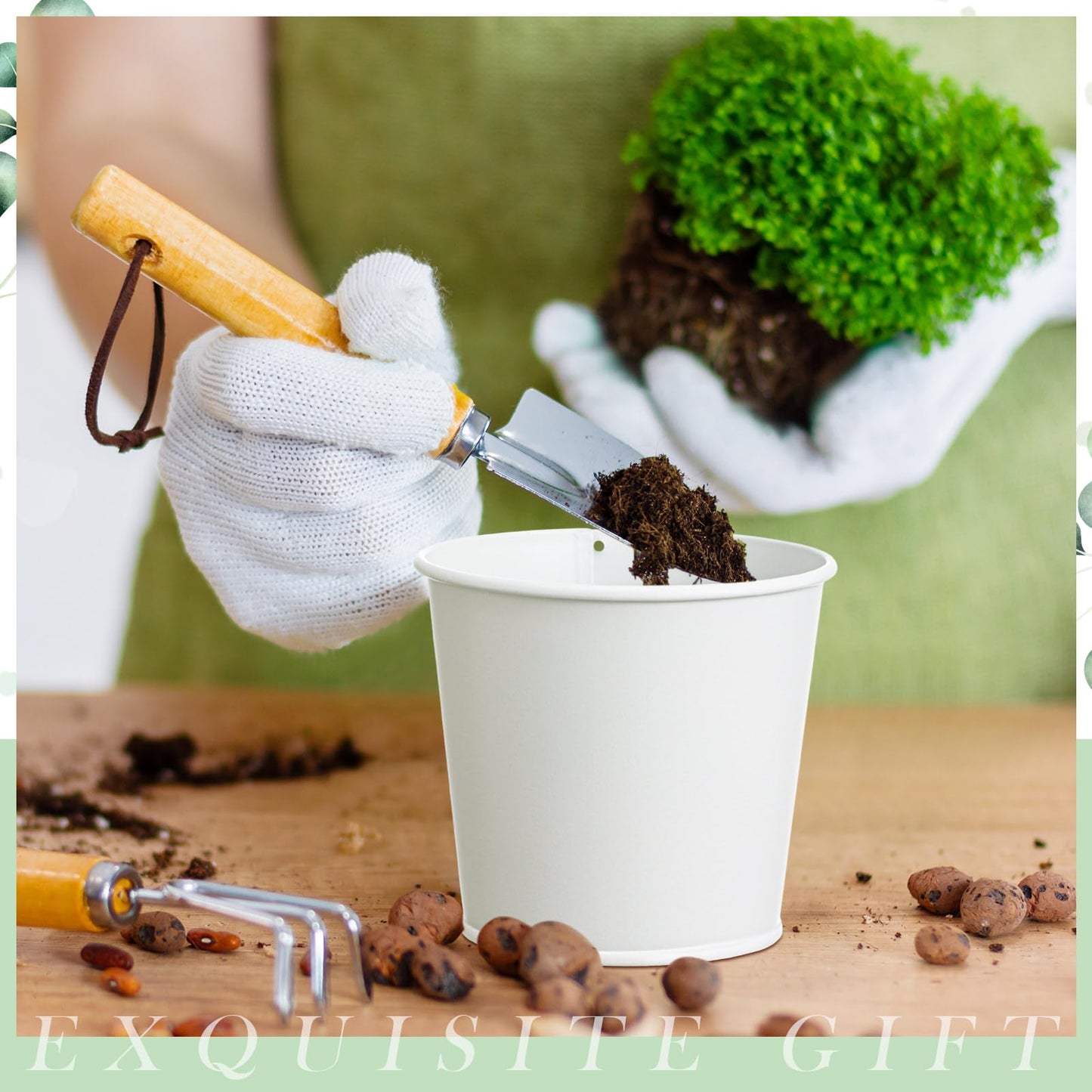 FoldTier 2 Sets Herb Garden Planter Indoor Kit with Trey 10 Pcs Metal Windowsill Plant Pots with Drainage Holes Indoor Herb Planter with Marker and Labels for Home Outdoor Plants(White)