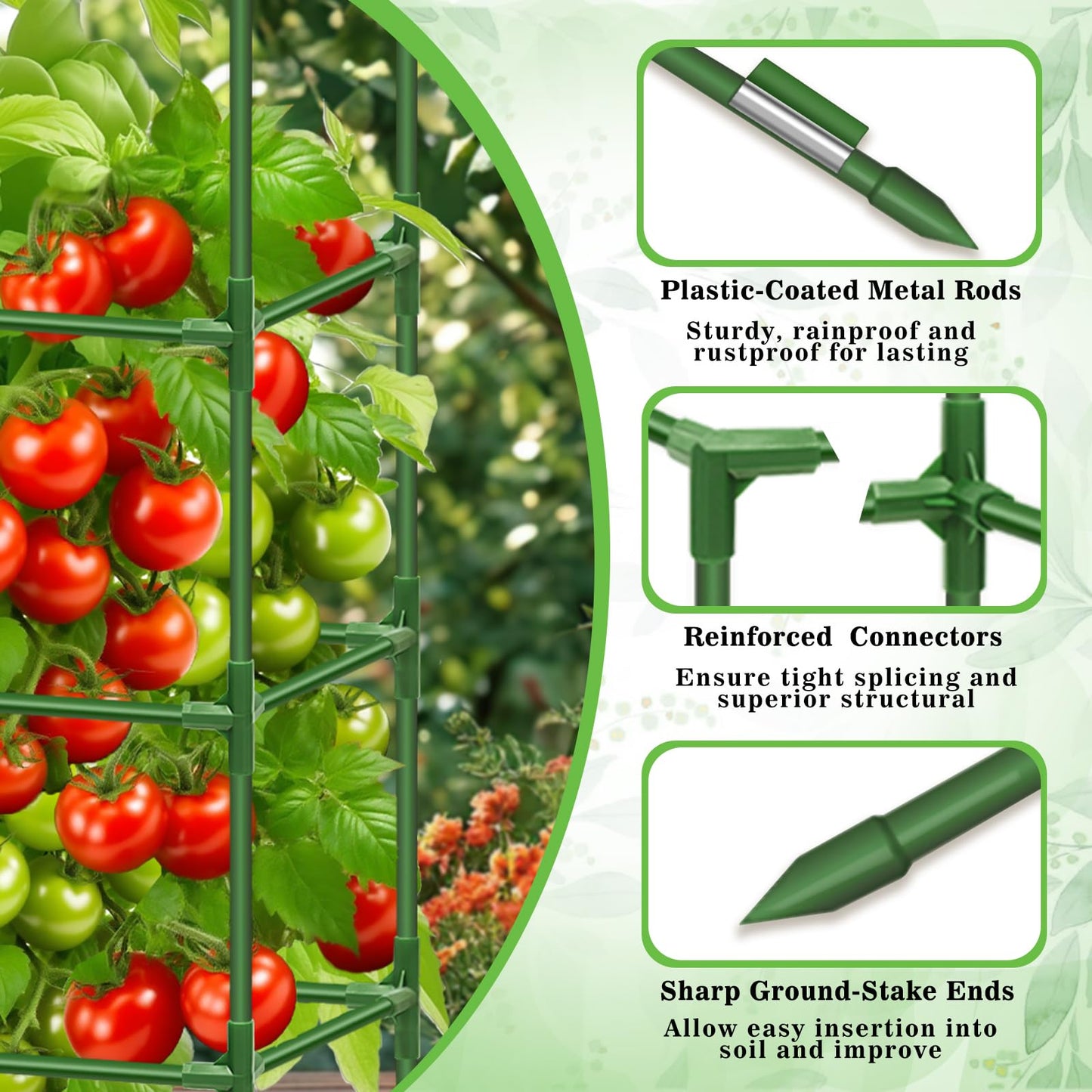 Riare 4 Pack Square Tomato Cages for Garden Plant Support- Up to 60 Inch Tomato Cage Garden Stakes Tomato Trellis for Potted Plants Raised Garden Bed Climbing Vegetables Flowers Outdoor Indoor