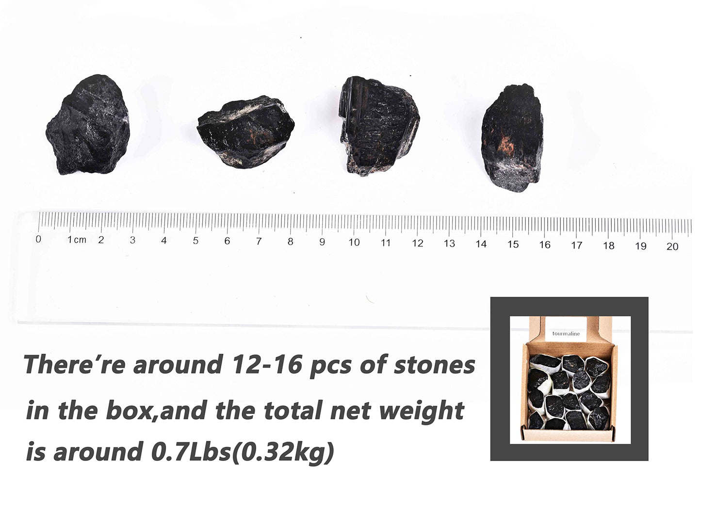 JIC Gem 12-16Pcs 0.7 Lbs Irregular Shape Black Tourmaline Raw Crystal Bulk Natural Black Tourmaline Quartz Crystals and Healing Stones,Madagascar Gemstone Rough Stones Crystal Bulk