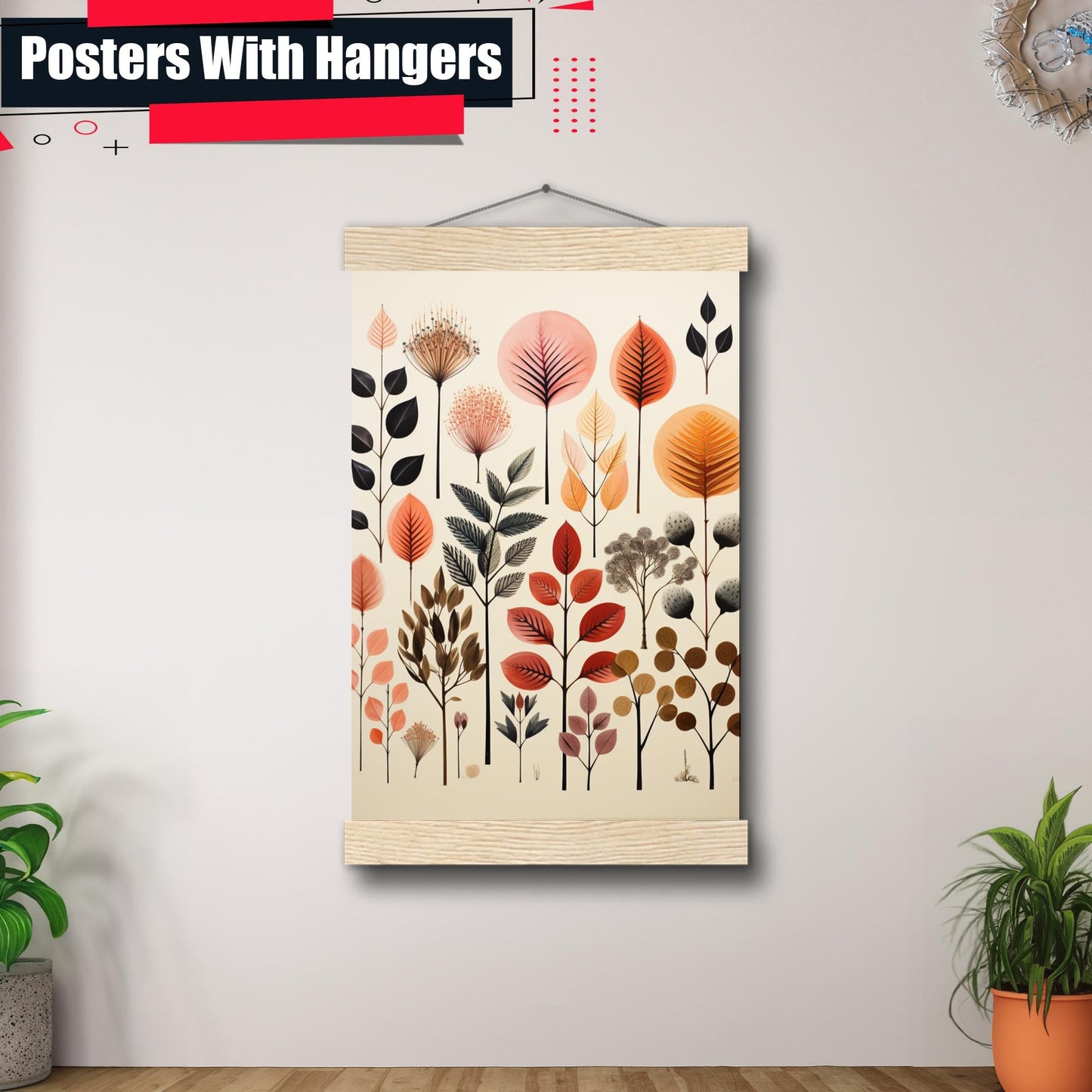 Scandinavian Folk Art, Black and Beige Abstract Botanical Wall Art for Scandinavian Home Decor, Poster Prints, Wall Decor