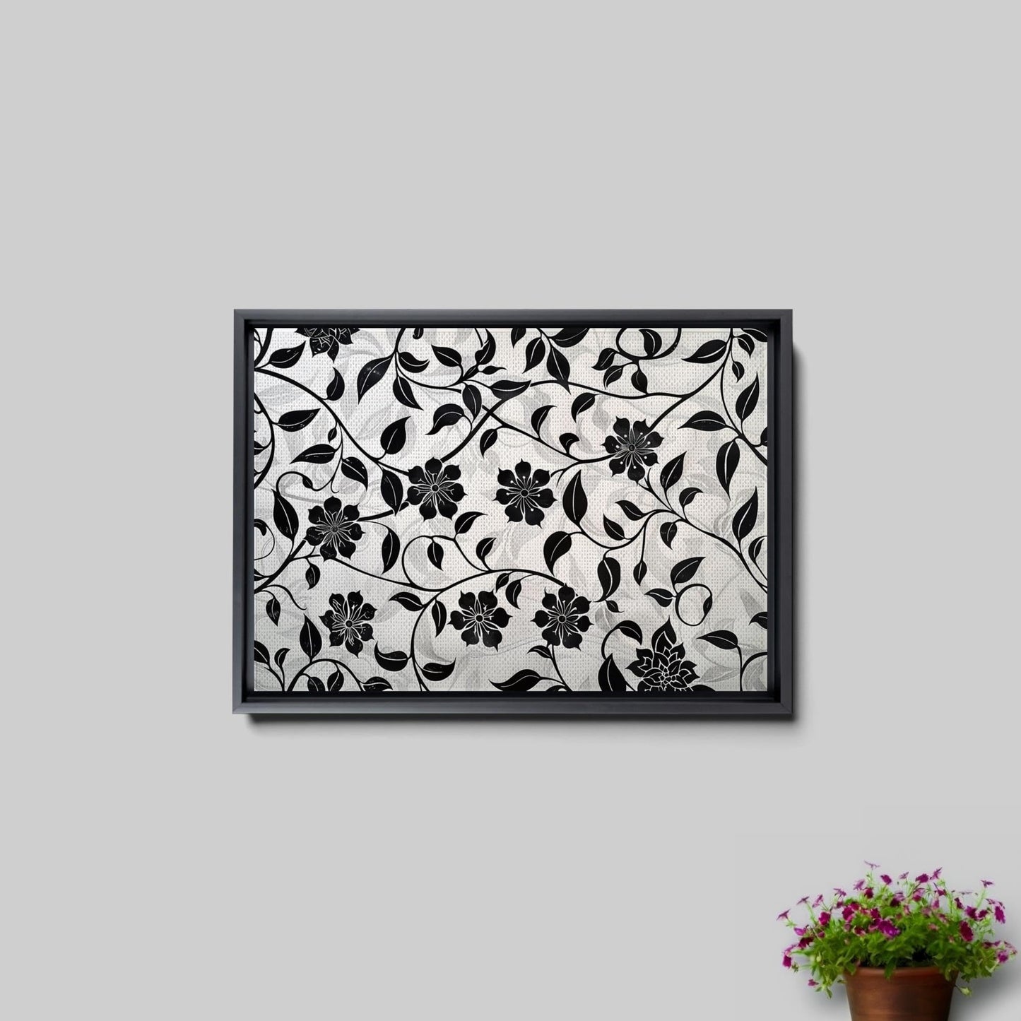 Canvas Print Scandinavian Folk Art Black and Beige Abstract Botanical Wall Art for Scandinavian Home Decor Wall Art, Decor