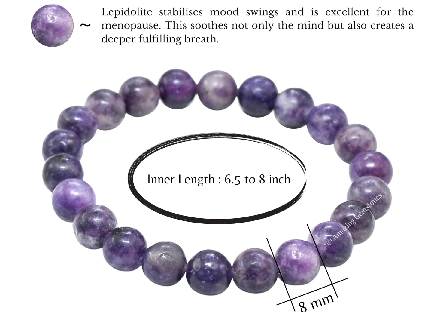Amazing Gemstone Crystal Bracelet for Women Men's Gifts - Protection Healing Crystal Bracelet - 8mm Gemstone Beaded Stretchable Bracelet Pulseras Para Hombres Mujer Stocking Stuffers Mothers Day Gift (Lepidolite)