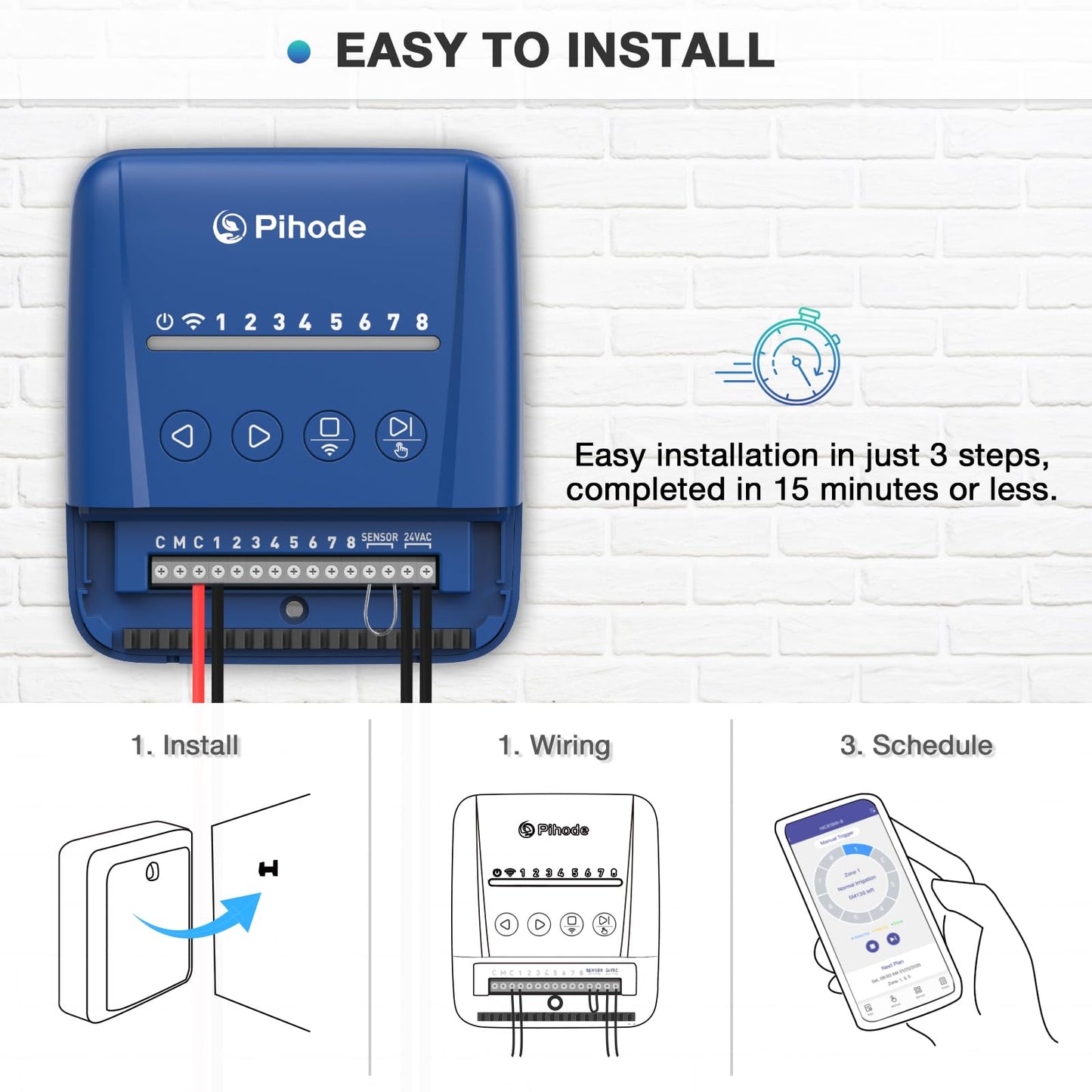 8 Zone Smart Sprinkler Controller with Local Weather Intelligence and Atmosphere Lights, Automated Watering and App Control WiFi Irrigation System, Save Water Through Rain Skip