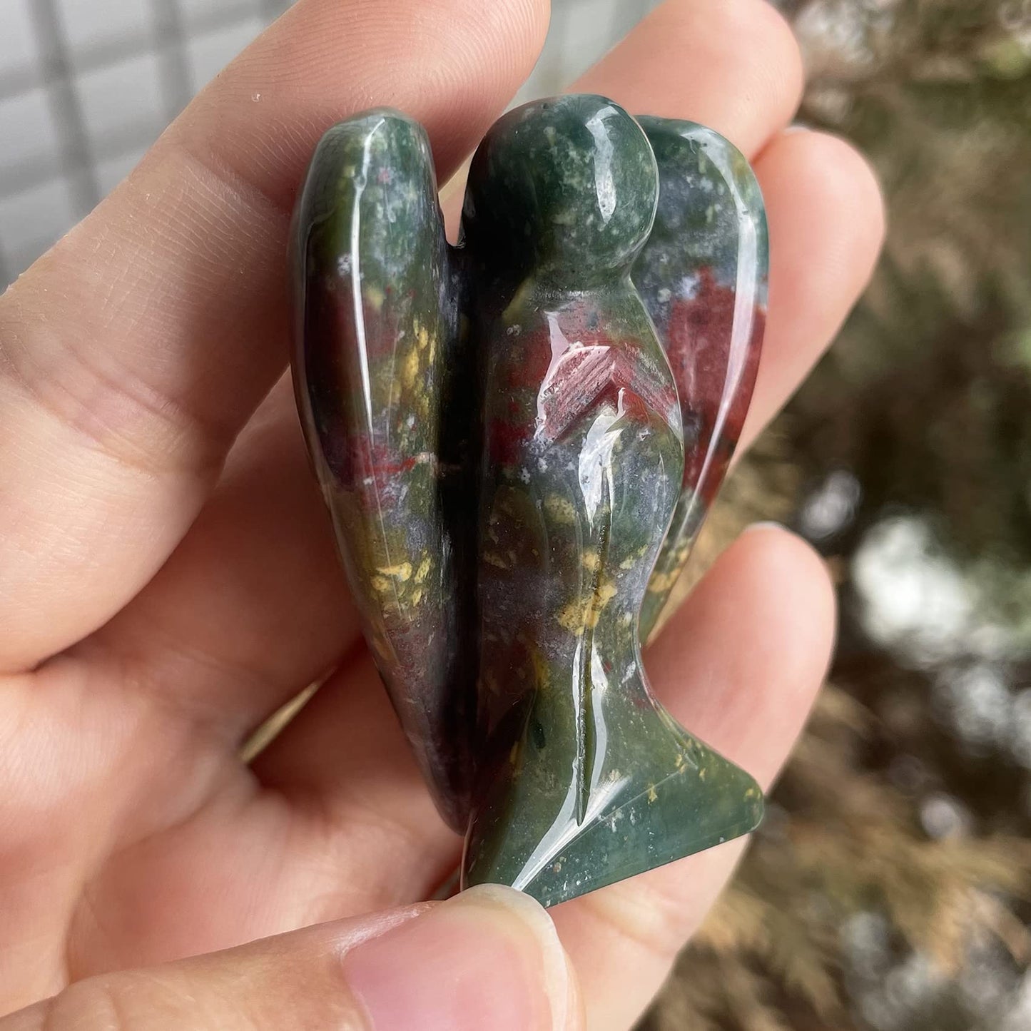 favoramulet 2 Inches Indian Agate Crystal Pray Guardian Angel Statue, Carved Healing Peace Angel with Wing Figurine Pocket Stone