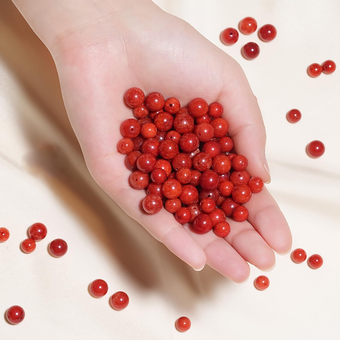 8mm Natural Red Coral Gemstone Beads Polished Round Smooth Stone Beads for Bracelets Jewelry Making 15inch Loose Beads