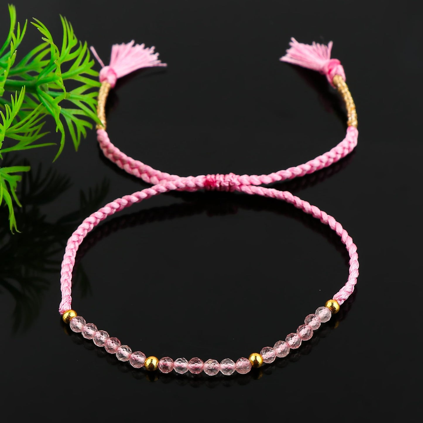 GEMSYMPHONY Strawberry Quartz Gemstone Beads Braided Bracelet – 3.5mm Natural Stone Beads, Handmade Adjustable Braided Rope Bracelet, Healing Crystal Jewelry for Men & Women, Unisex Boho Gift