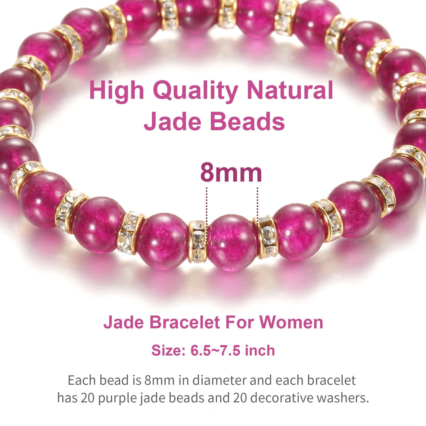 Handmade Natural Jade Beaded Bracelet for Women & Men – Genuine Green/White Jade Gemstone Stretch Bracelet – Lucky Energy Healing Jewelry Gift for Peace, Prosperity & Protection TEK03U