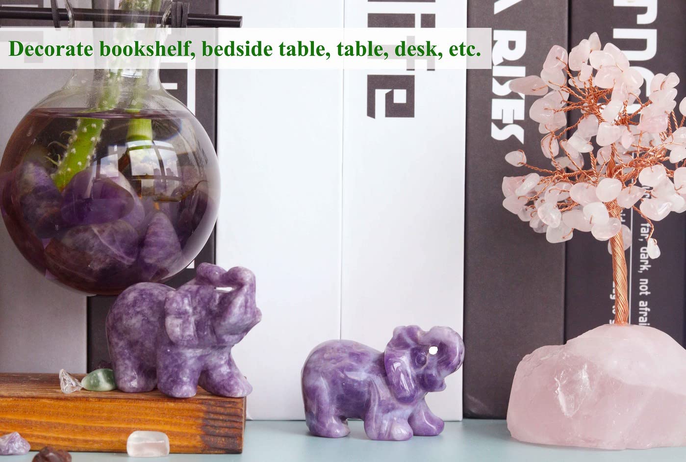 2" Amethyst Elephant Decor Natural Healing Crystal Stones Polished Hand-Carved Gemstone Big Cute Hippie Sculpture Statue Figurines Energy Purple Home Room Office Desk Decoration Gifts for Women Men