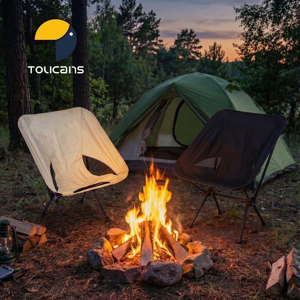 Toucans Camping Chair Portable Backpacking Chair - Ultralight Folding Chair - Compact, Lightweight Foldable Chairs for Hiking Mountaineering Beach (Beige)