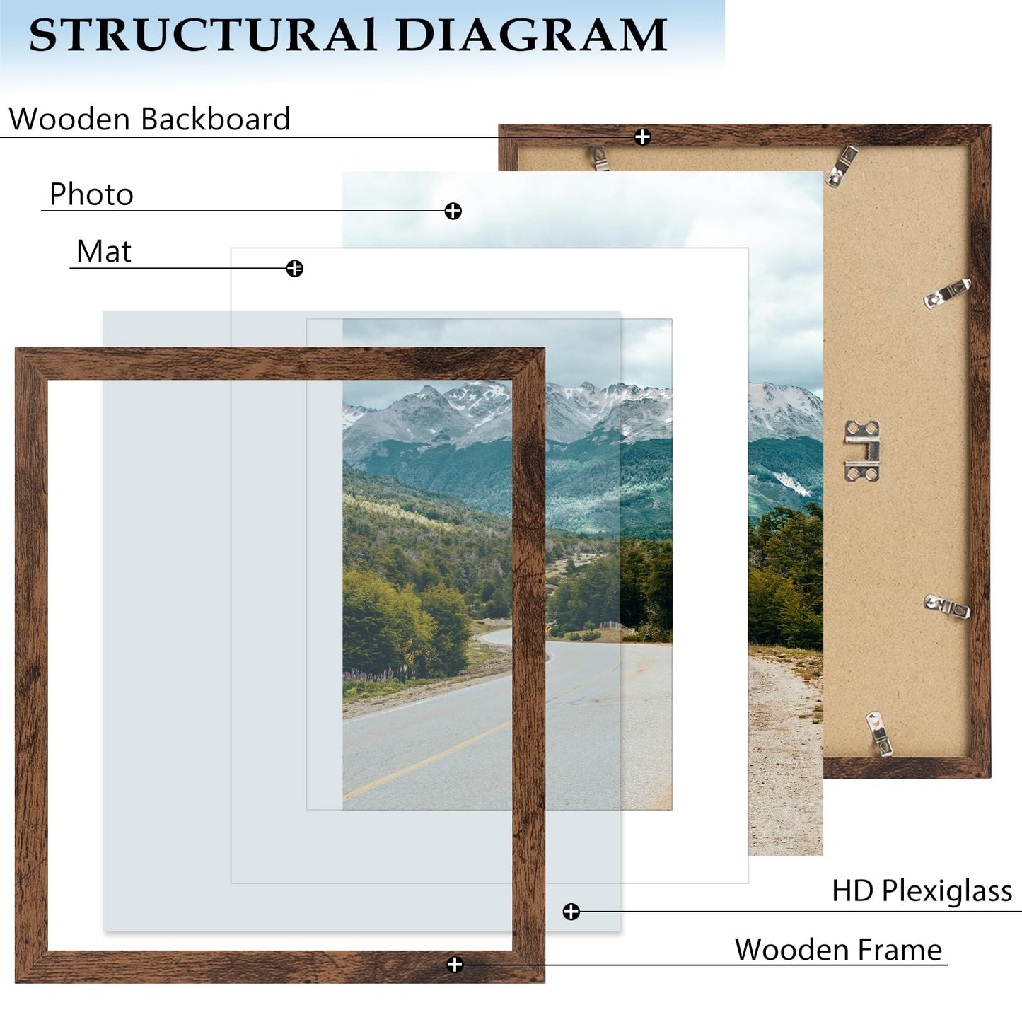 QOTIB 11x14 Picture Frame with 8x10 Mat Deep Brown, Display 8x10 with Mat or 11x14 Without Mat, Wood 11 by 14 Photo Frame, 11 x 14 Frame for Wall Hanging Display, Deep Brown