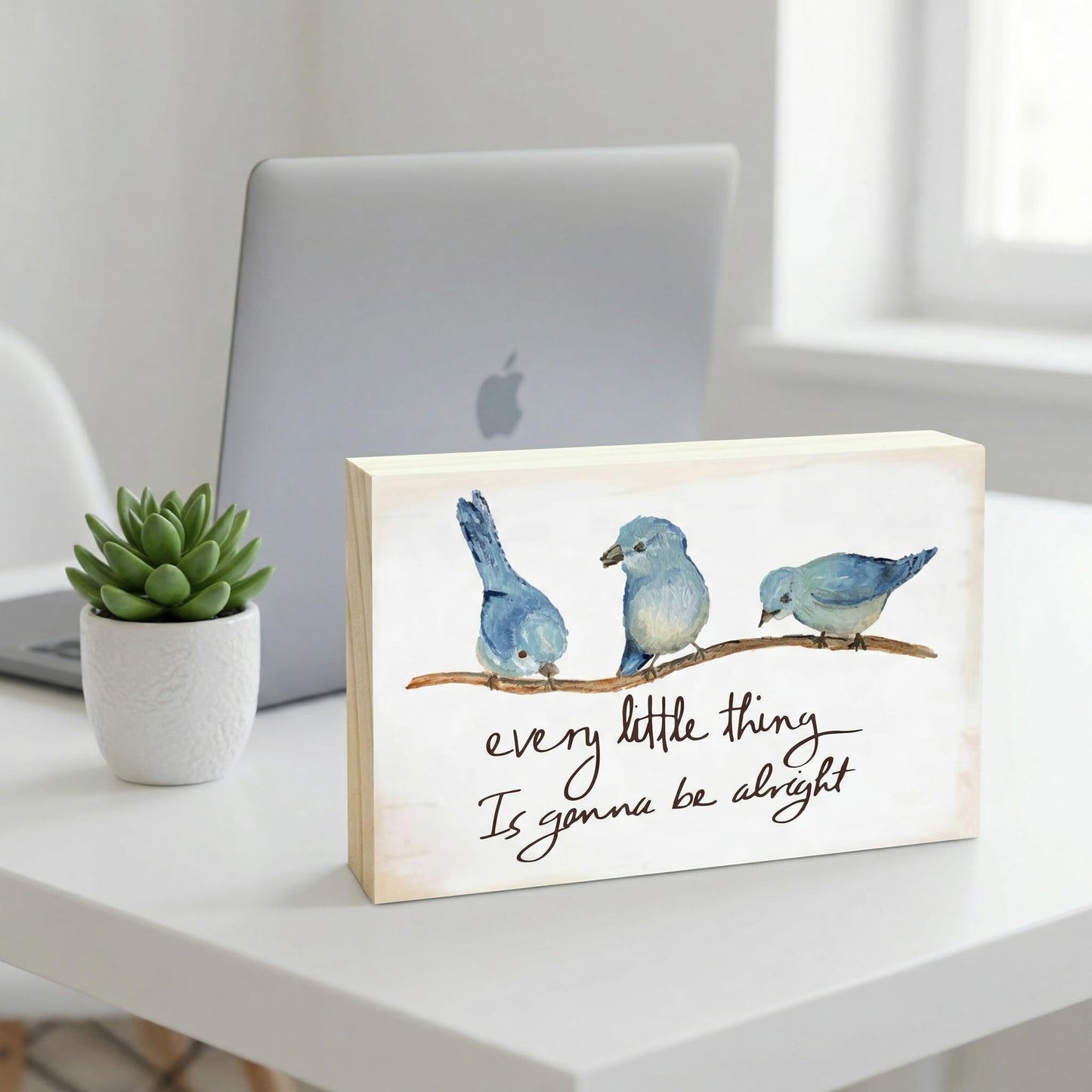 Rustic Pine Wood Block Sign - Every Little Thing Is Gonna Be Alright - Positive Wooden Plaque For Desk Top, Shelf, Living Room, Gift For Friends, Home & Office Decorations(3 X 5 Inches) - 39