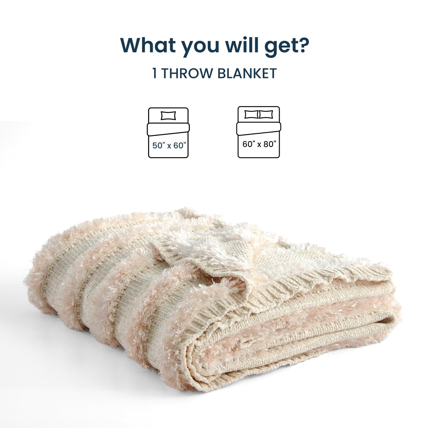 SLEEP ZONE Chenille Throw Blanket for Couch, Soft Farmhouse Blankets for Sofa Chair Bed Home Decoration Cozy Knit Blankets 60"x80", White