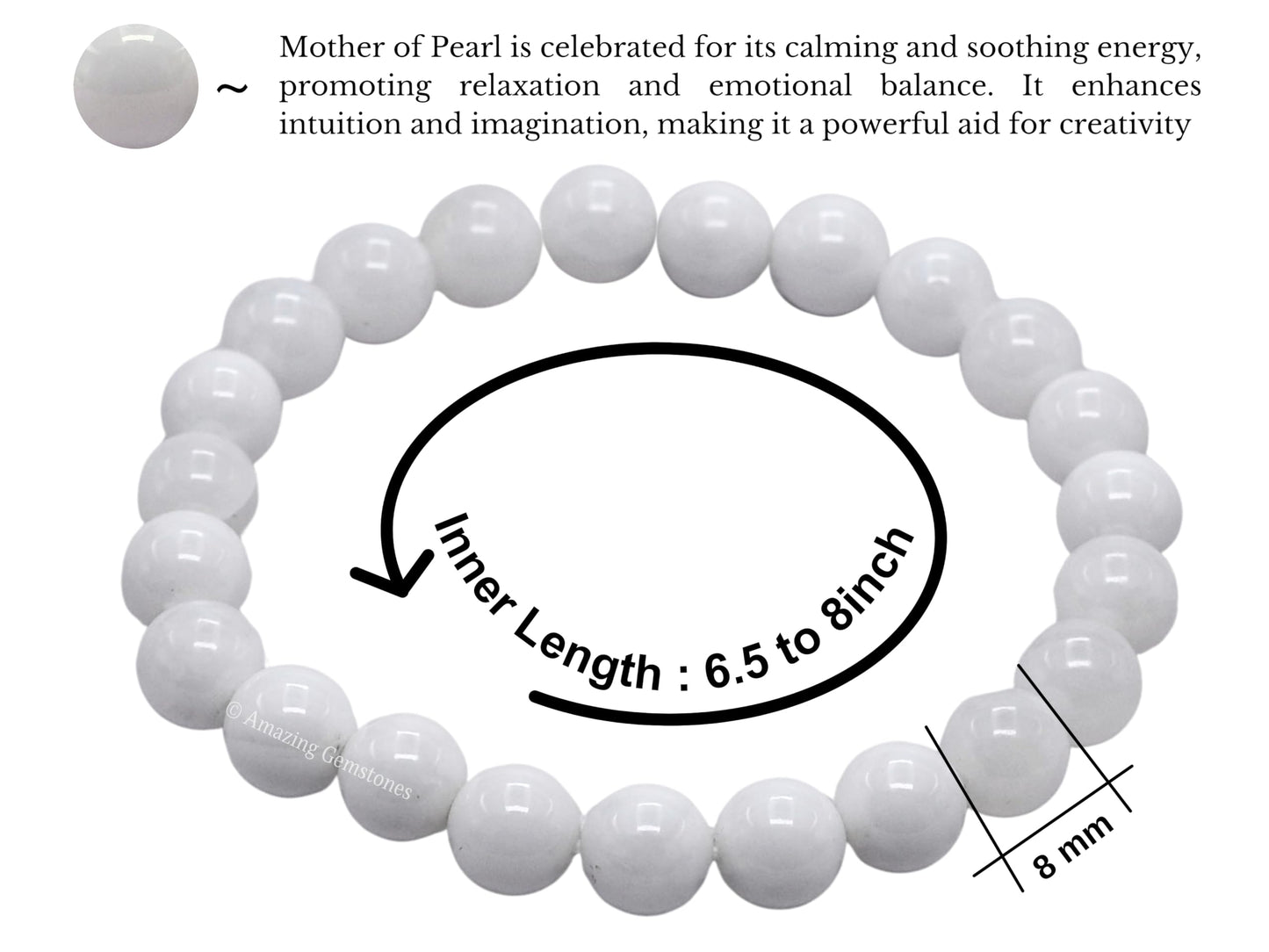 Amazing Gemstone Crystal Bracelet for Women Men's Gifts - Protection Healing Crystal Bracelet - 8mm Gemstone Beaded Stretchable Bracelet Pulseras Para Hombres Mujer Stocking Stuffers Mothers Day Gift (Mother of Pearl)