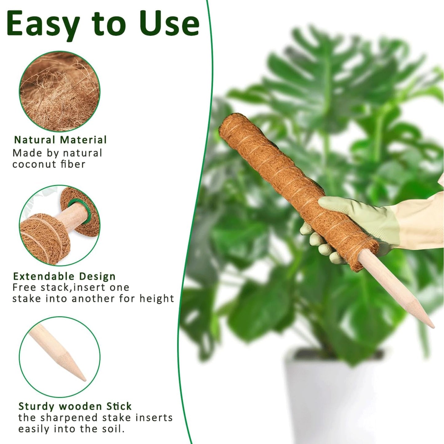 Moss Pole, 4Pack 21 Inch Plant Support Stakes for Indoor Plants, Monstera Plant Support Stakes, 69 Inch Tall Coir Plant Pole Sticks for Potted Plants, Pothos, Philodendron, Climbing Plants Accessories