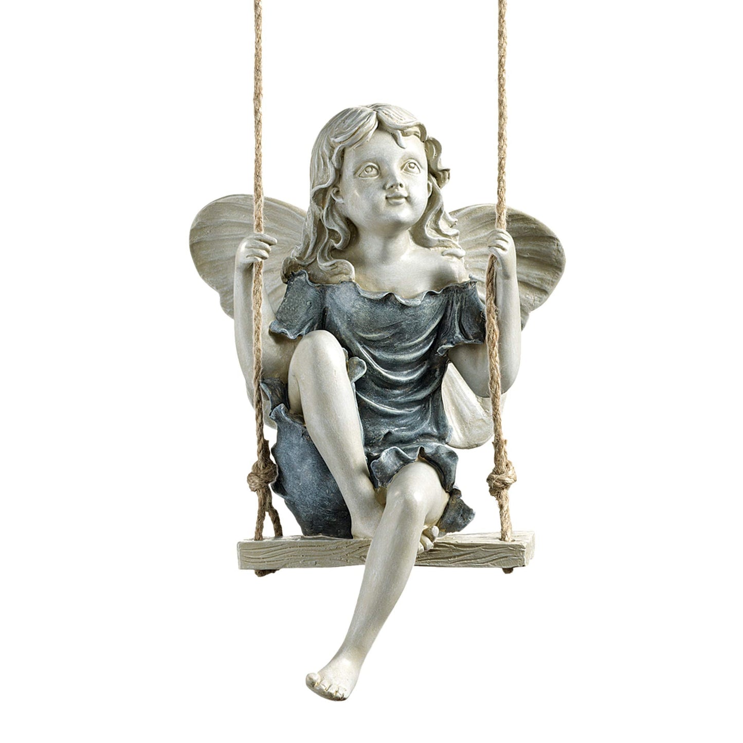Design Toscano EU42046 Summertime Fairy on a Swing Hanging Statue, 11 Inch, Polyresin, Two Tone Stone