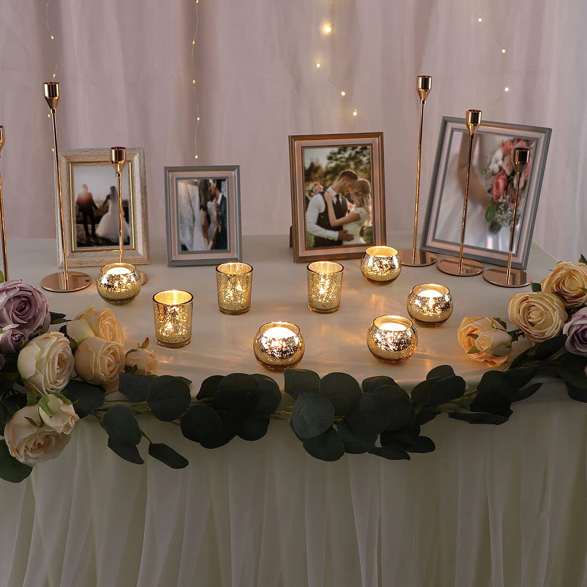 DEVI 24pcs Assorted Gold Votive Candle Holders, Mercury Glass Candle Holder, Diwali Decorations, Gold Wedding Centerpieces for Tables, Bridal Shower Party Table Decorations