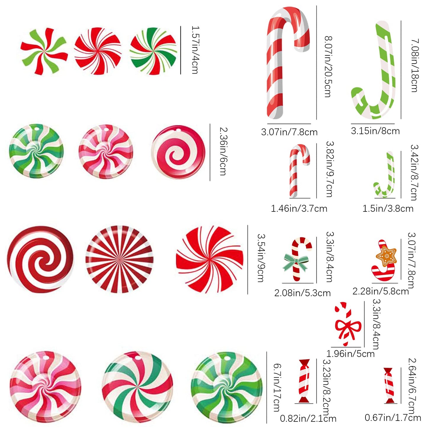 83 Pcs Peppermint Floor Decals Stickers Set Self Adhesive Candy Cane Stickers for Christmas Candy Party Decoration