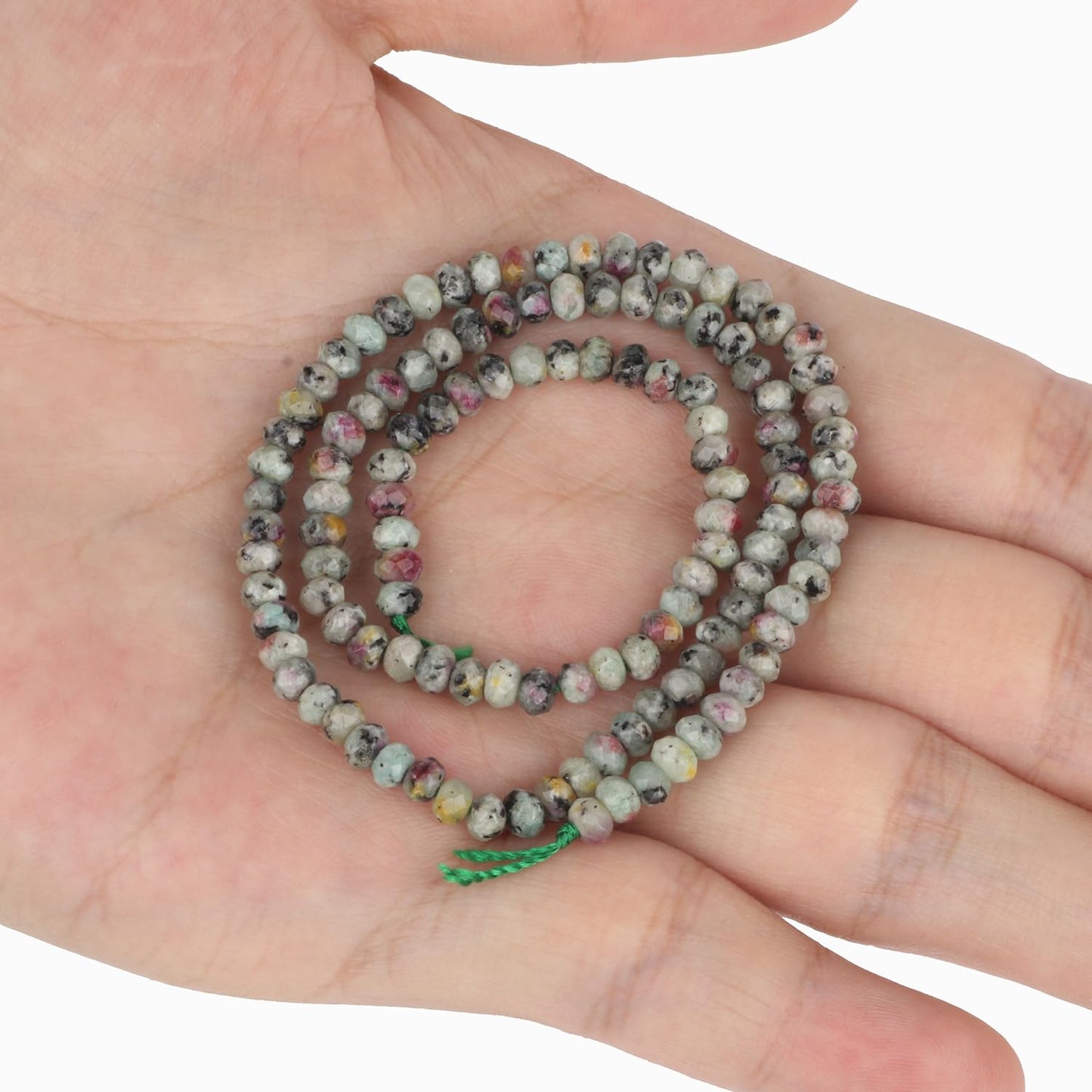 2 String 220PCS 3x5mm Natural Red-Green Color Speckled Beads for Jewelry Making, Songxi Facted Loose Gemstone Beads for DIY Bracelet Necklace Making Supplies with Energy Healing Chakra Power