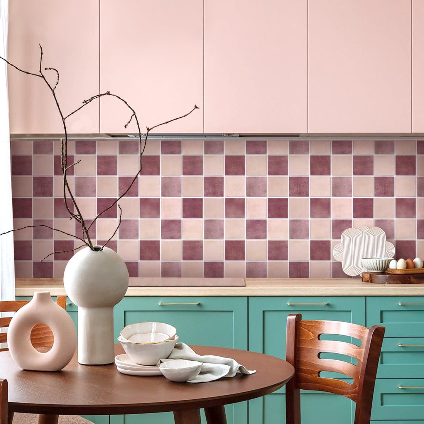 Commomy 10 Pcs Matte 3D Peel and Stick Tile 11.8"x11.8" Ultralight PVC Square Peel and Stick Backsplash for Kitchen Stick on Tiles for Bathroom,Living Room,Fireplace,Interior Wall Decor,Dusty Rose