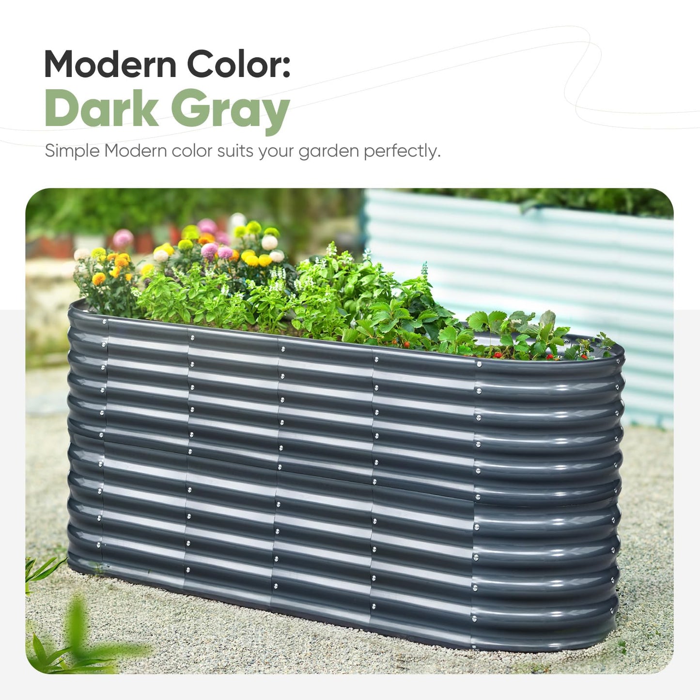 KING BIRD Raised Garden Bed Galvanized Planter Garden Box Outdoor for Gardening, Deep Root Vegetables, Flowers 78.7X23.6X34.2 in, Dark Grey, 2.85 ft Tall 9 in 1