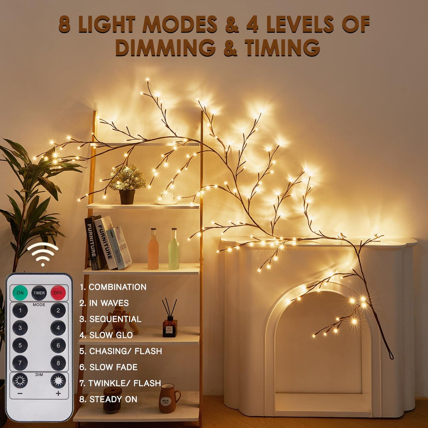 Bexdir Enchanted Willow Vine Lights 9.3ft 160LED, Vines for Home Decor Lighted Tree for Walls in 8 Modes & Timer, Branches Lights for Halloween Christmas Holiday Decor Indoor with Timer