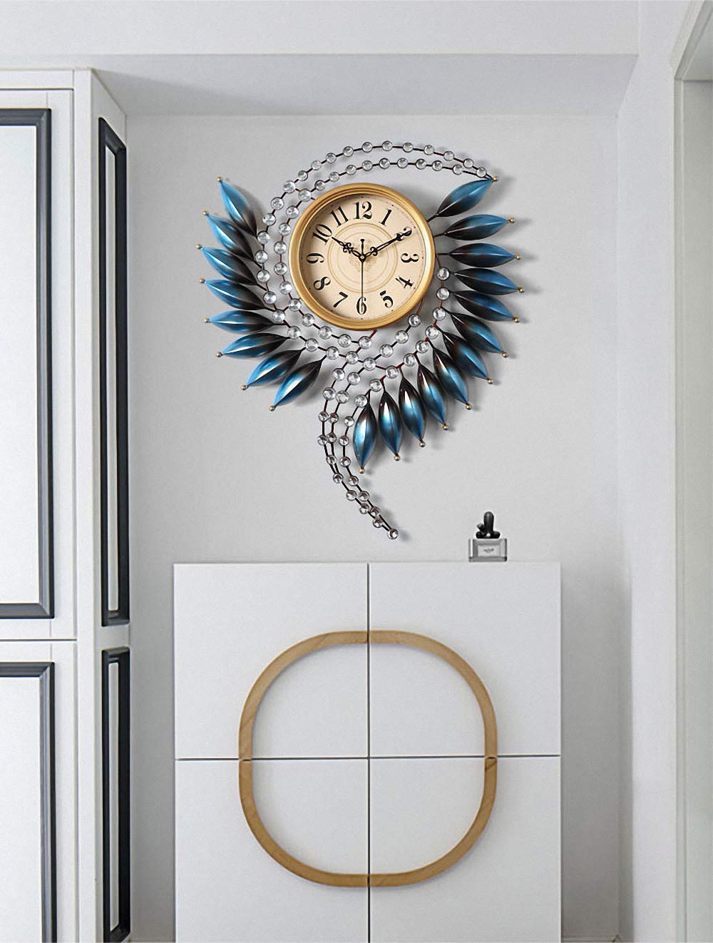 Crystal Metal Wall Clock Silent Non Ticking - 26"×21" Quality Quartz Battery Operated, Decorative for Kitchen, Living Room, Bedroom, Bathroom, Bedroom, Office