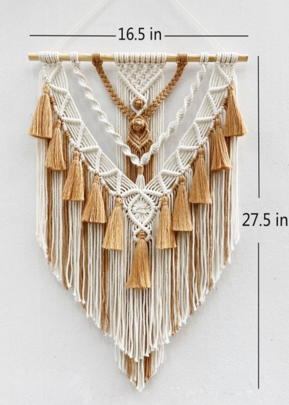Boho Macrame Wall Hanging & Wall Decor, Cotton Handmade Tapestry with Tassel, Woven Macrame Wall Art for Decorating Bedroom Living Room Apartment Nursery (Brown)