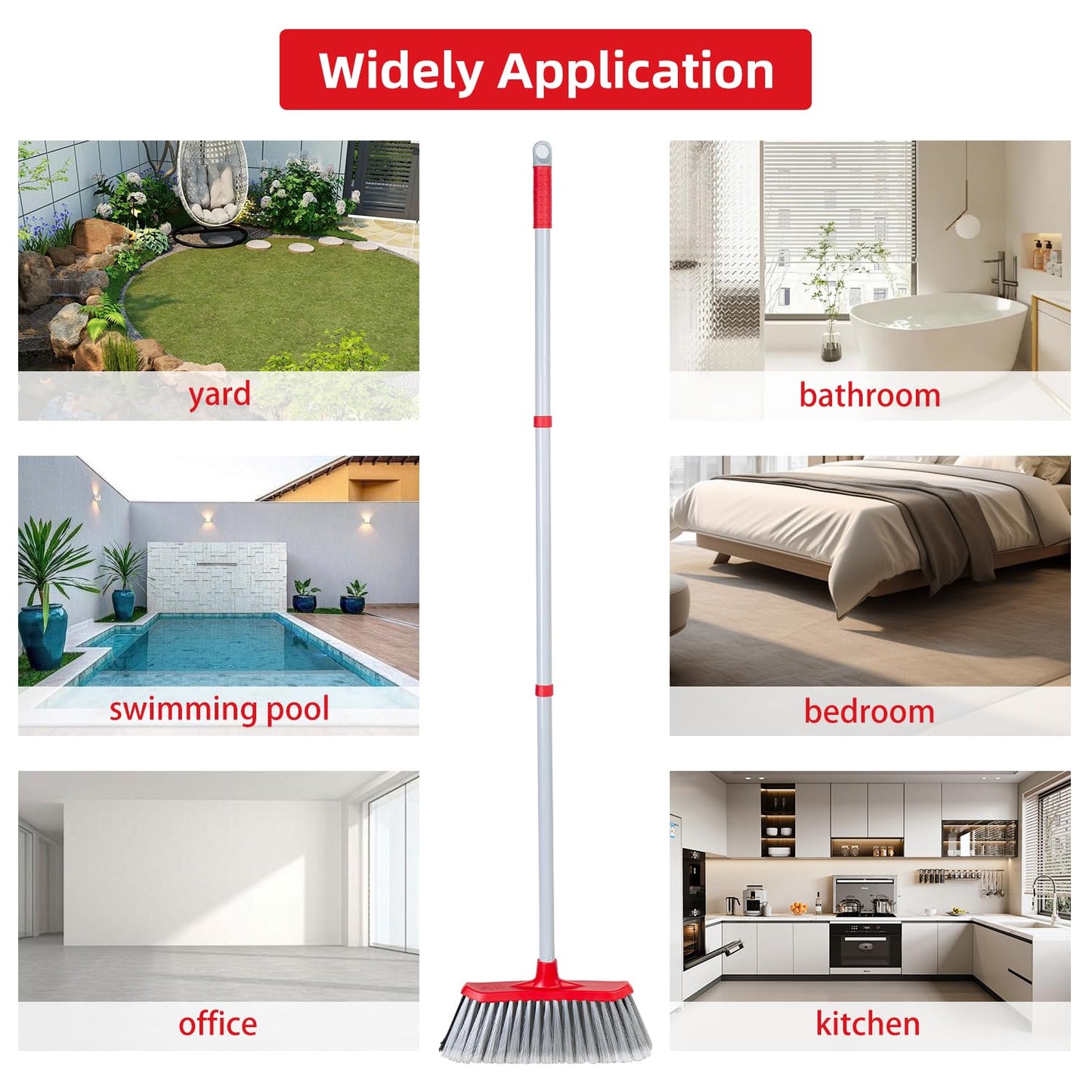 SDSM Indoor Outdoor Broom, Unique Double-Sided Bristles Long Handle Heavy Duty Broom Perfect for Home and Courtyard Garage Lobby Mall Market Floor Home Kitchen Room Office Pet Hair Rubbish 51 Inch